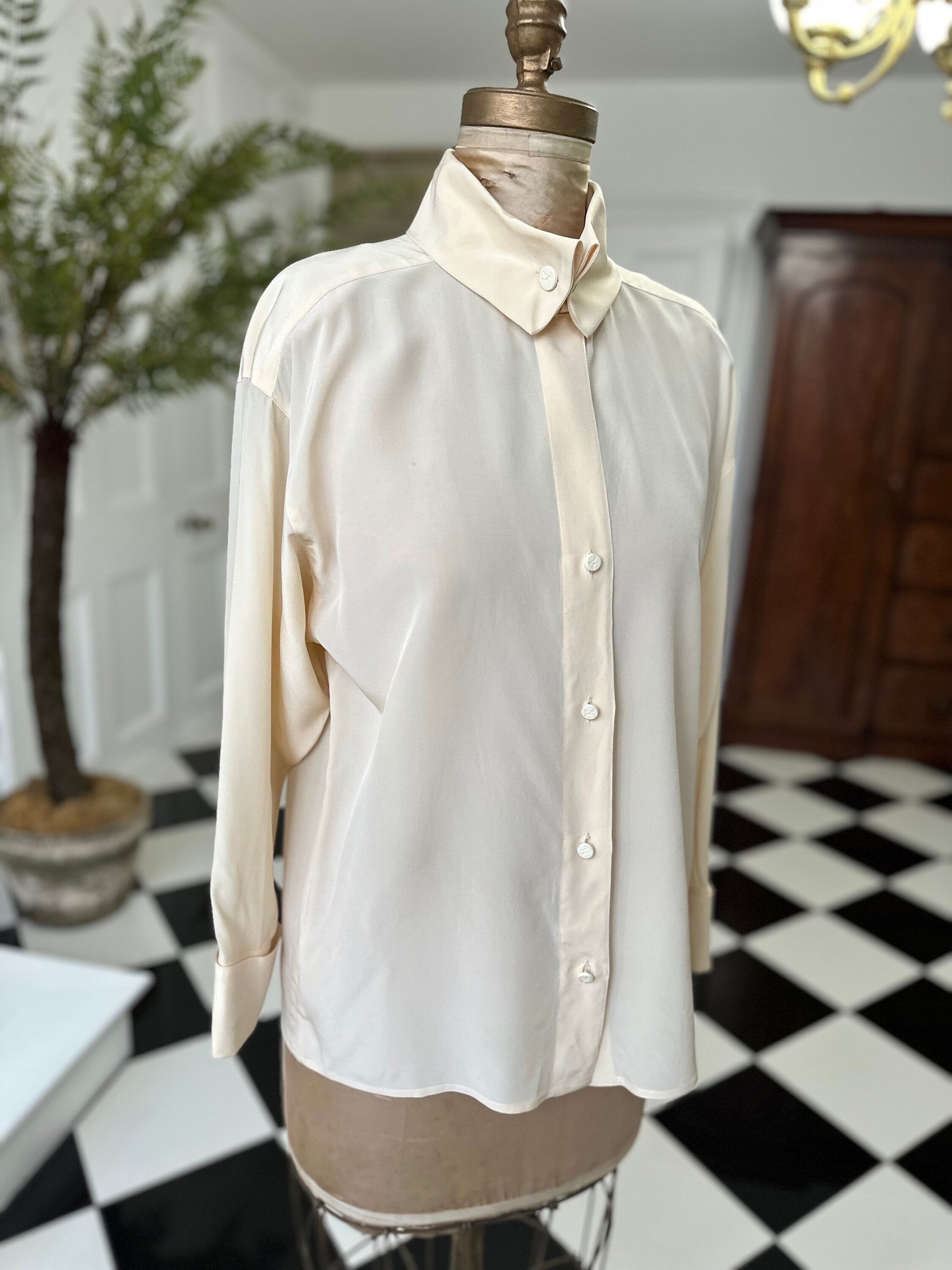 Vintage 1990s cream  long sleeve silk blouse Karl Largerfeld