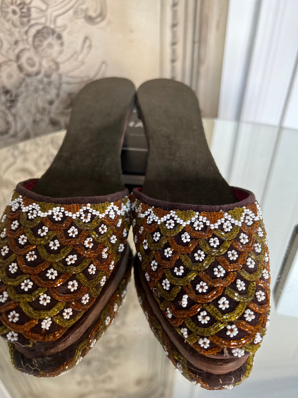 Antique 1920s glass beaded slippers manila
