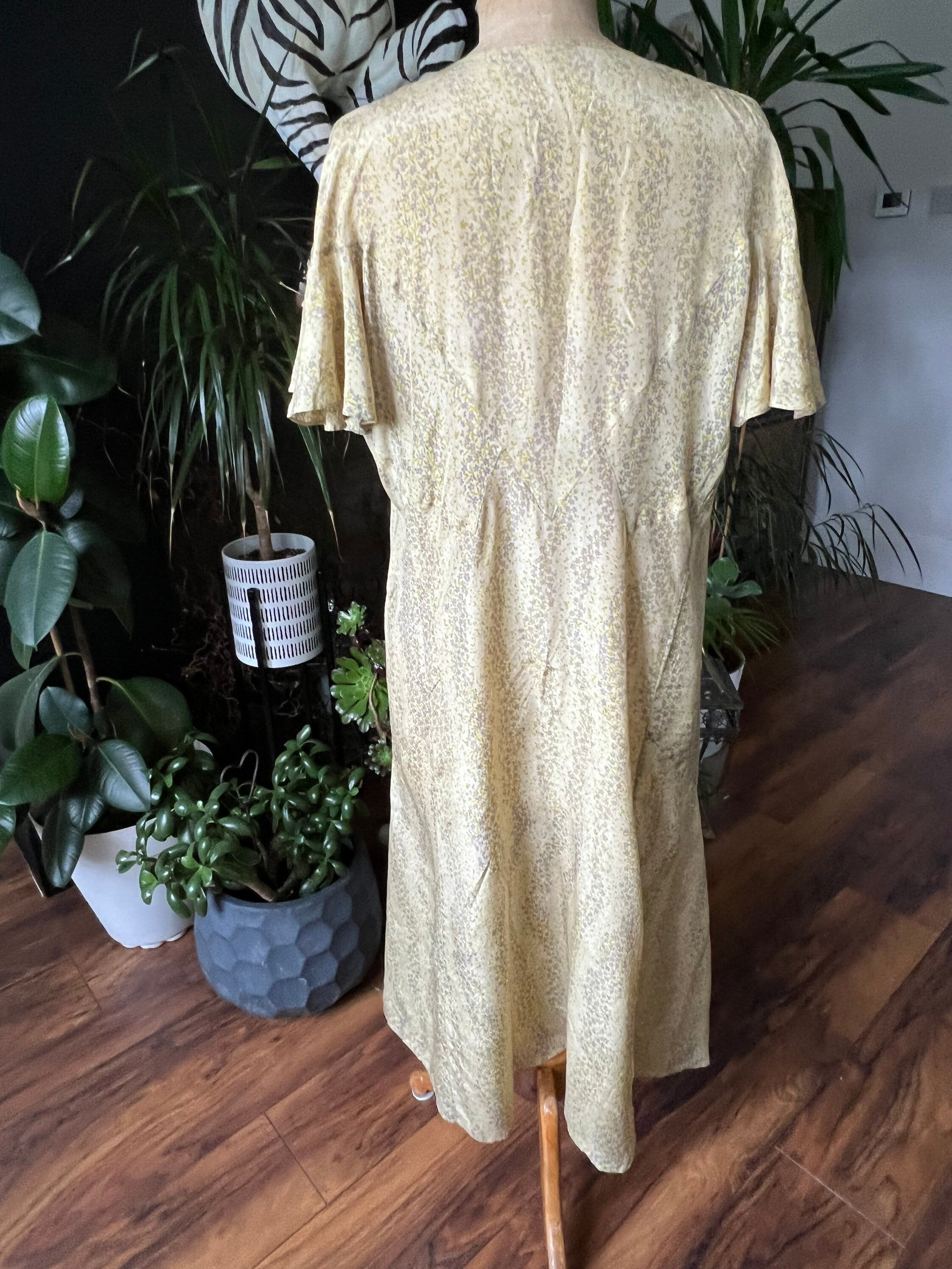 1920s 1930s summer Silk floral dress short sleeves