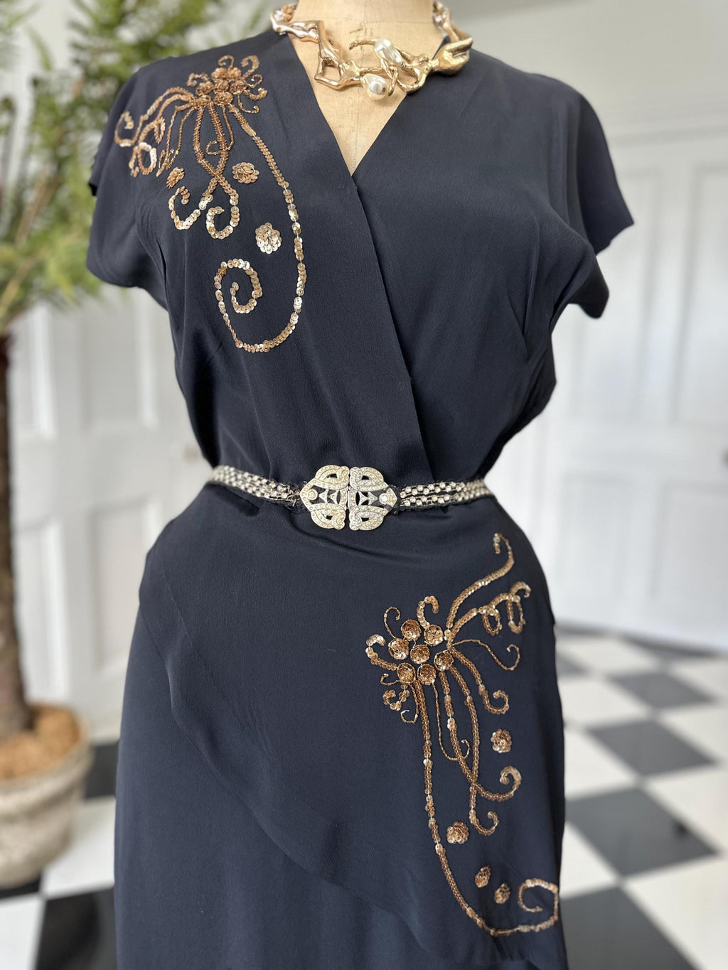 1940s black dress with sequin details