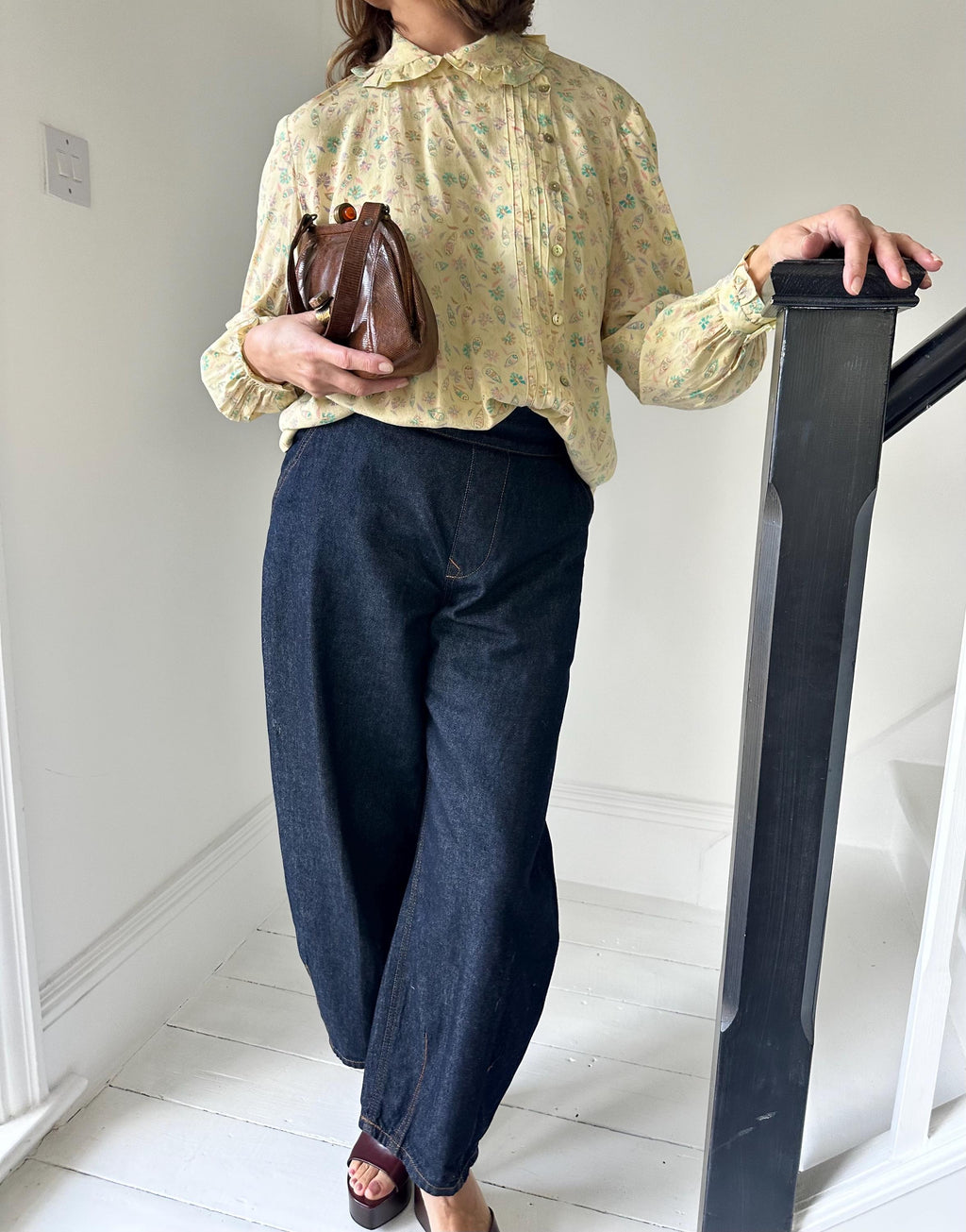 1970 Patel colours silk paisley blouse with ruffle collar and cuff