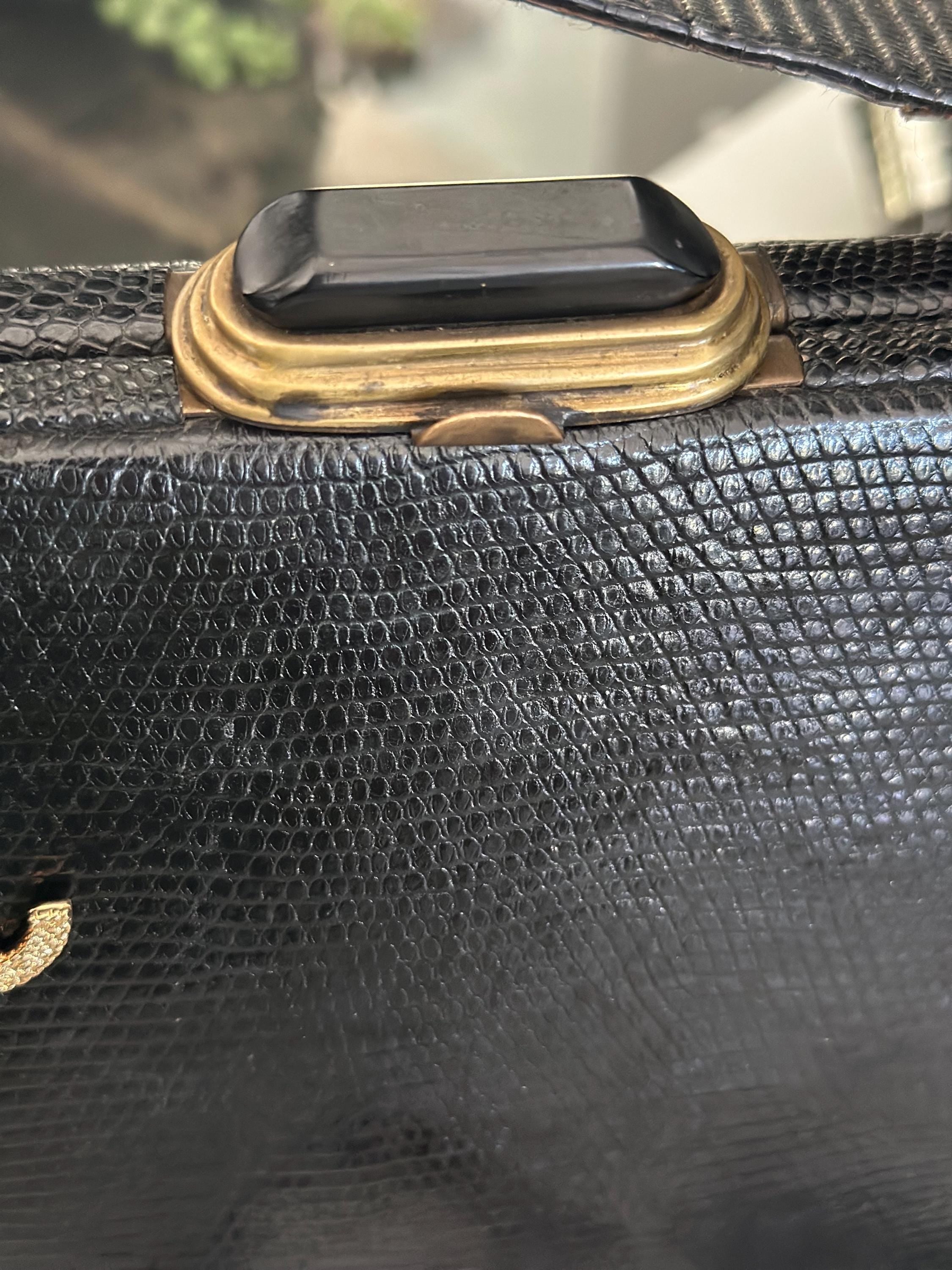 1930s Black lizard skin handbag