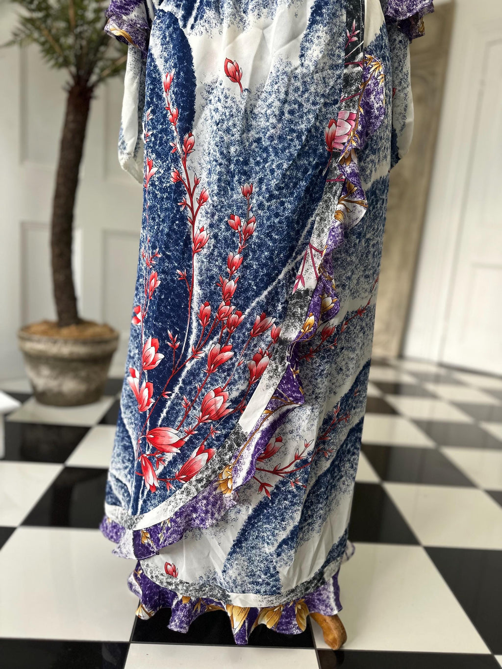 Vintage 1980s Diane Freis floral frilly Georgette maxi dress