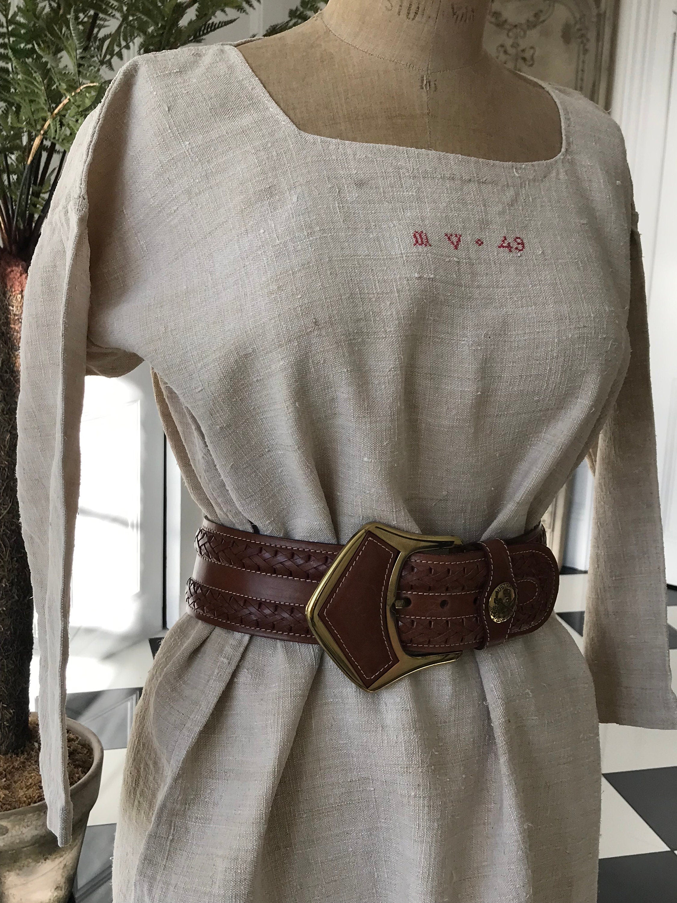 French 1800s Rustic farmers shirt dress hemp linen with monogram MV 49