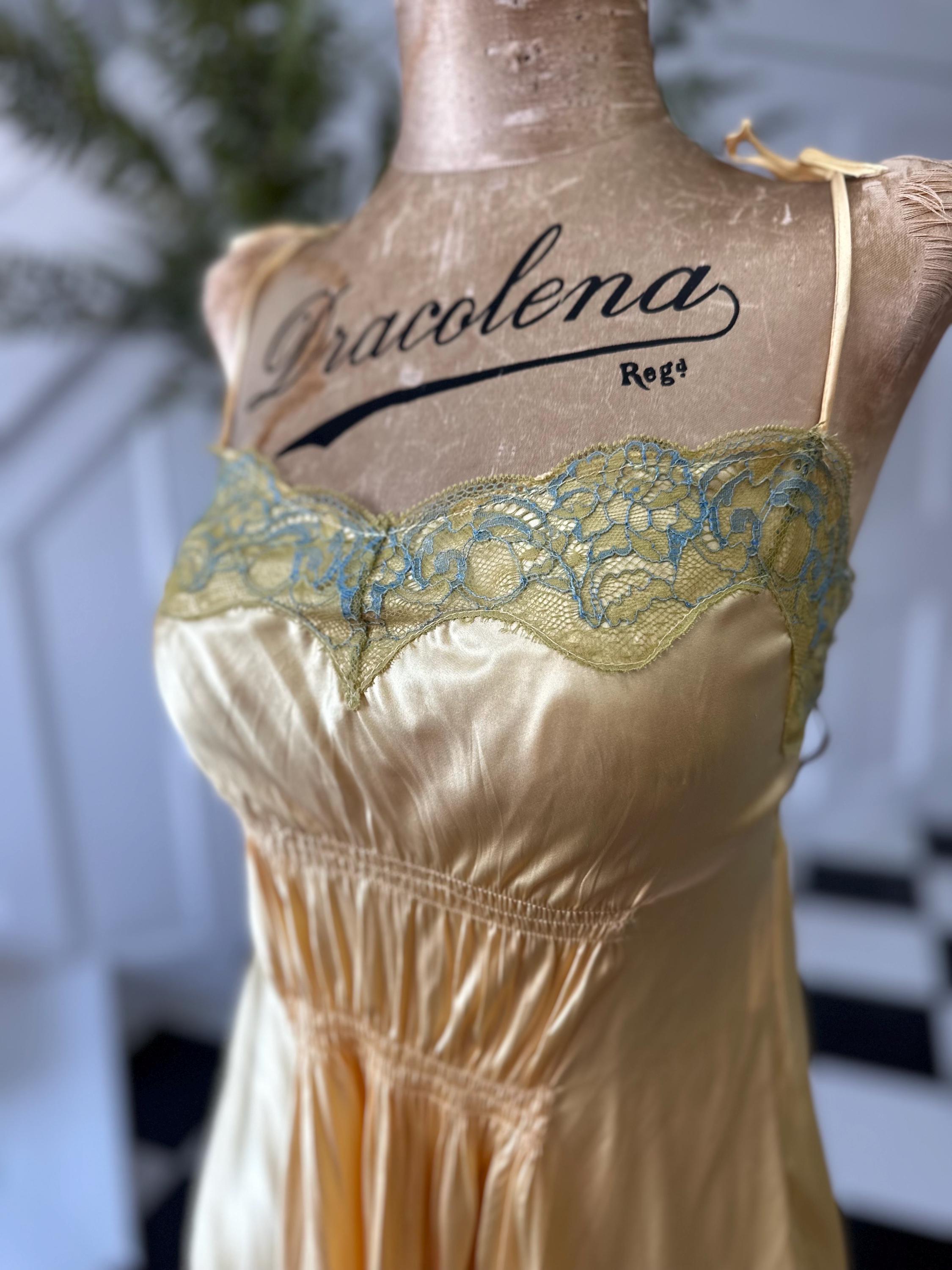 1990s Yellow Silk Slip Dress - In Love by Carling - Adjustable Straps