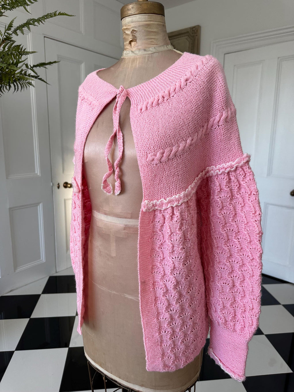 Vintage Hand Knitted Pink Cardigan Cozy Layering Essential