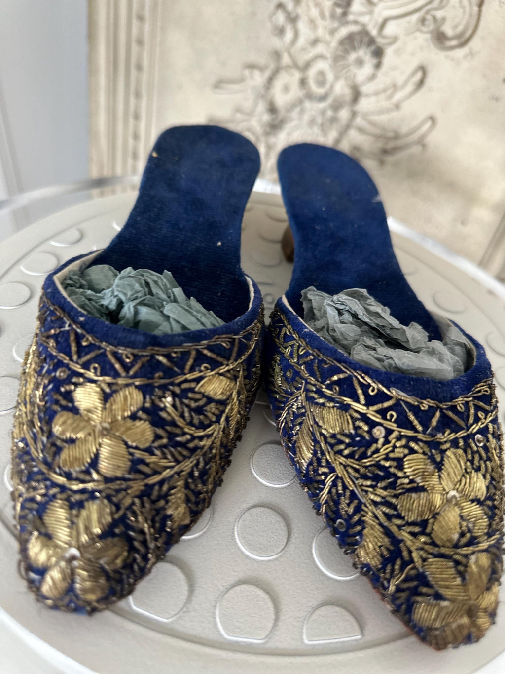 Antique midnight blue Ottoman slippers mules