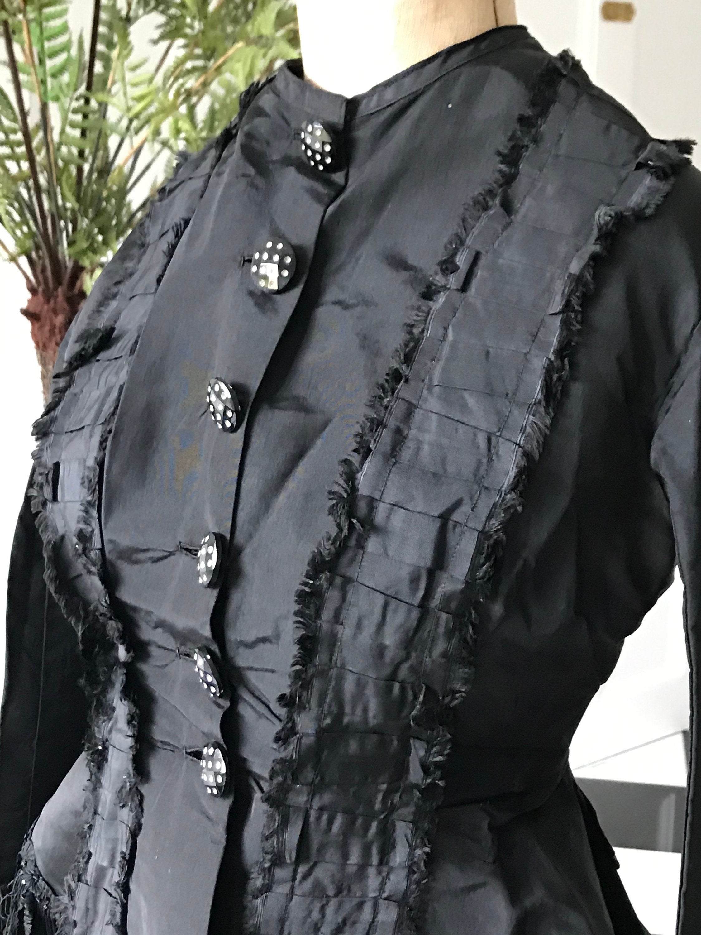 1860s Victorian Black Silk Bodice Jacket with Passementerie