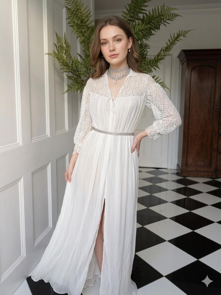 1970 Sheer pleated with lace robe peignoir