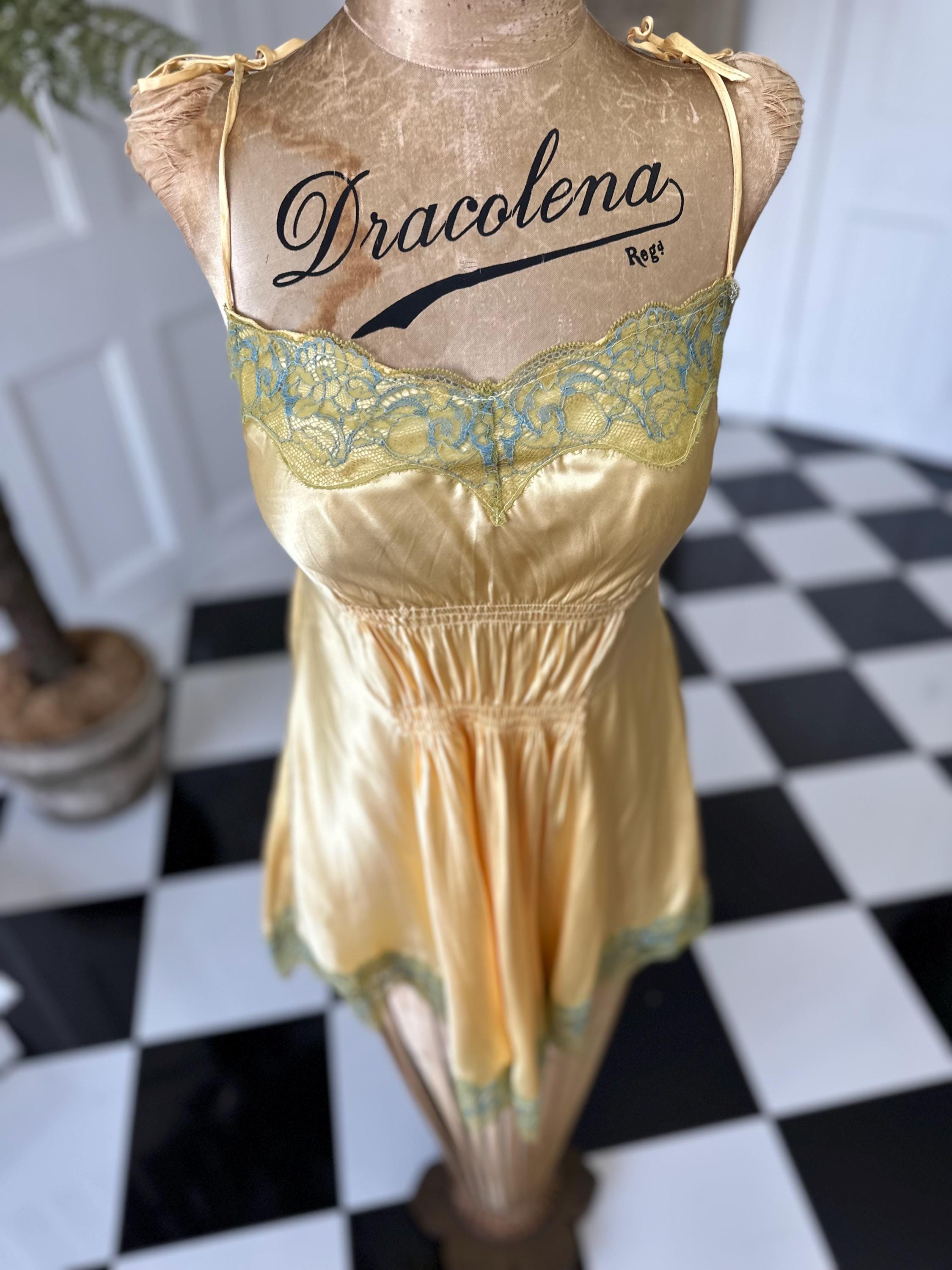 1990s Yellow Silk Slip Dress - In Love by Carling - Adjustable Straps
