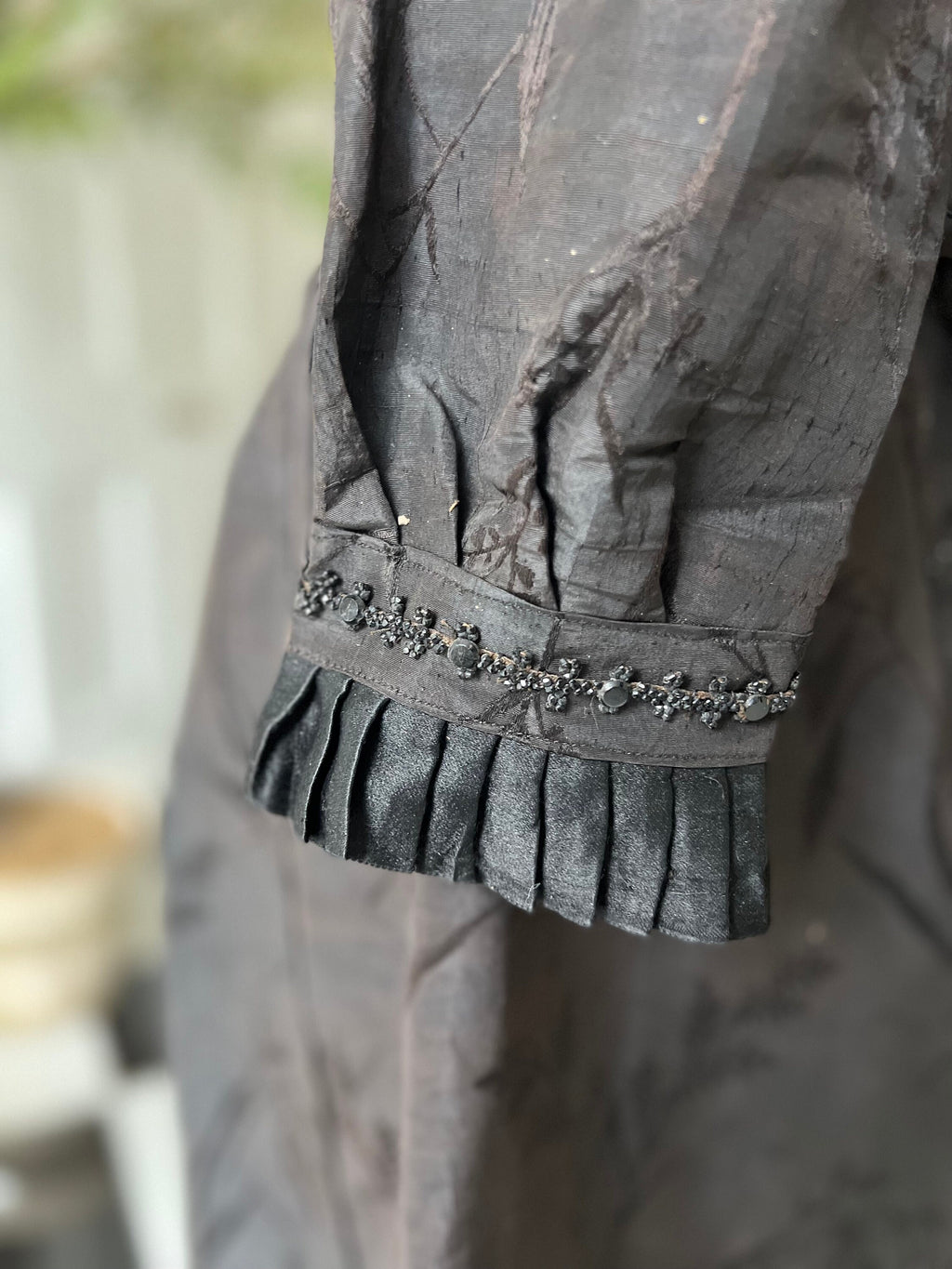 1890s  Victorian black silk embellished bodice and skirt