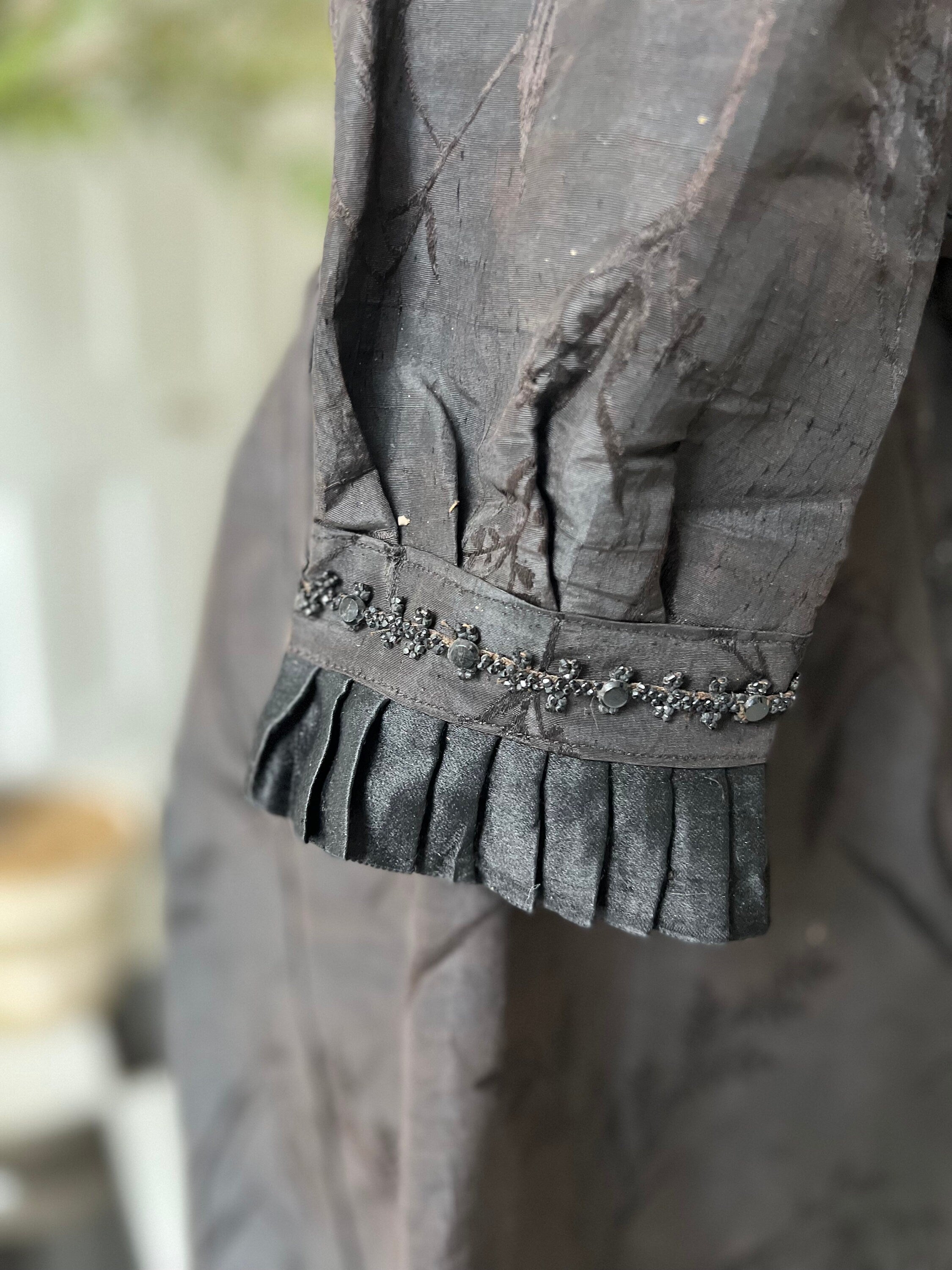 1890s  Victorian black silk embellished bodice and skirt
