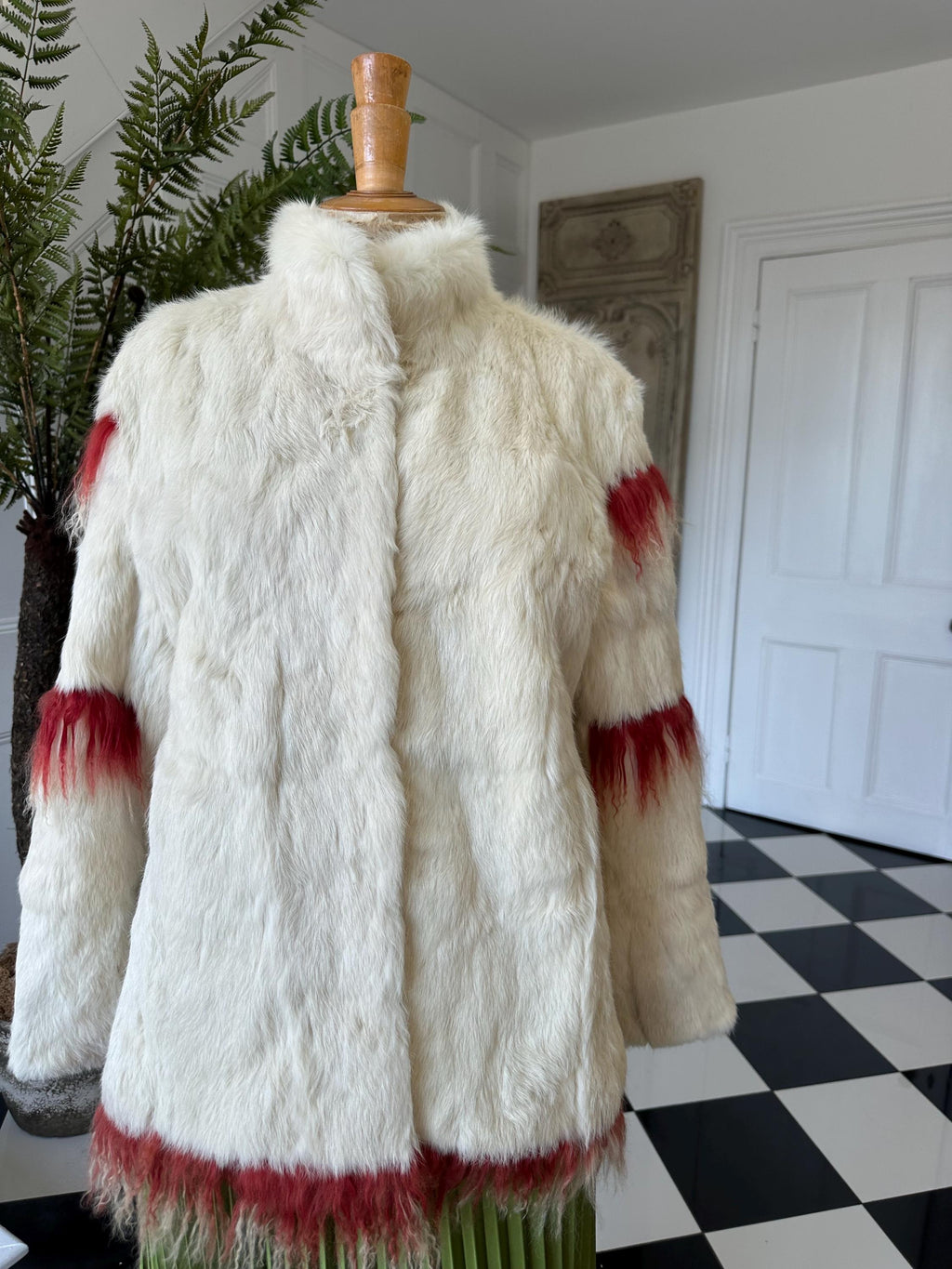 vintage 70s Rabbit fur jacket with Mongolian  lamb trim