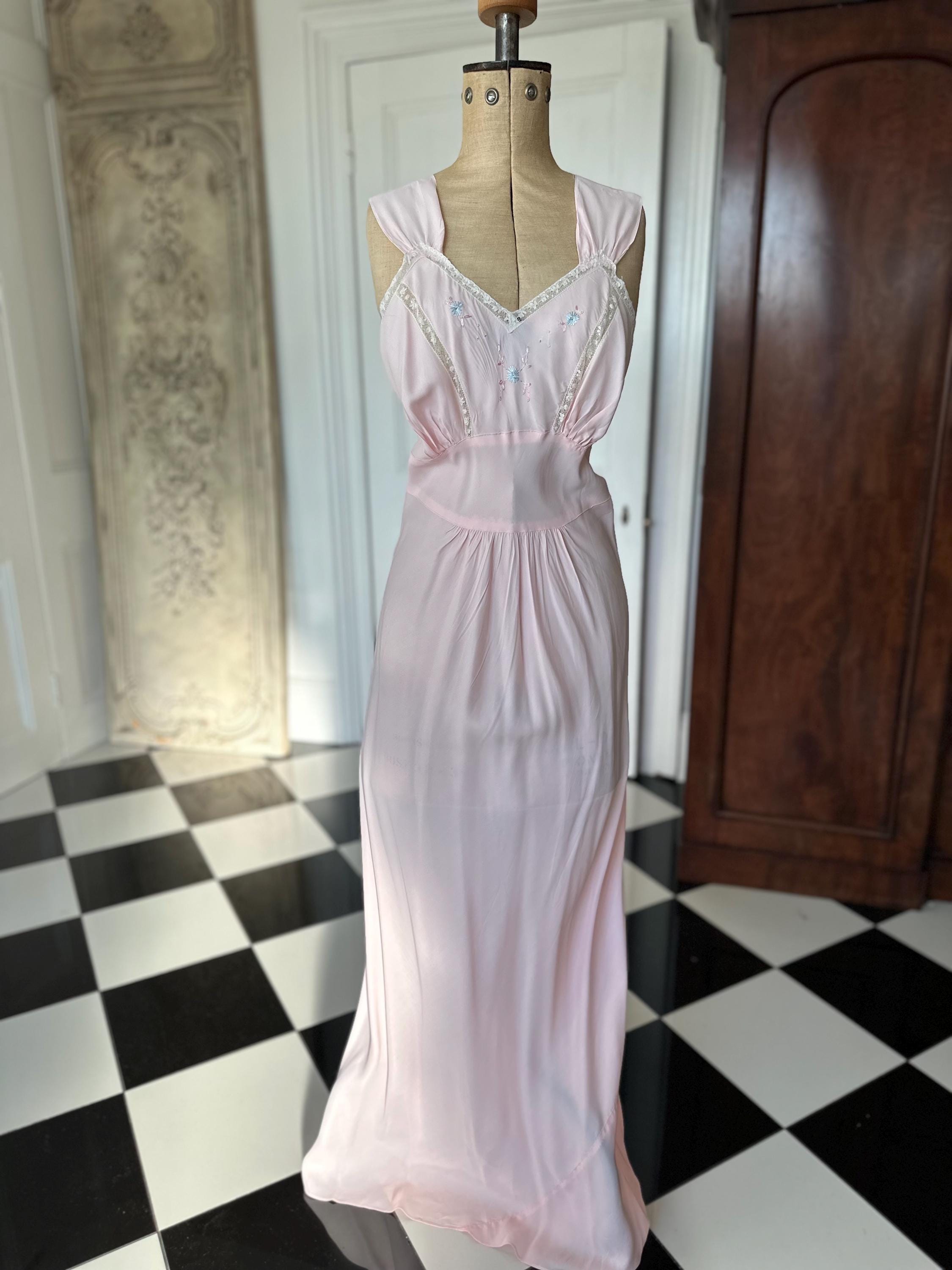 Vintage 1930s pink bias cut maxi dress