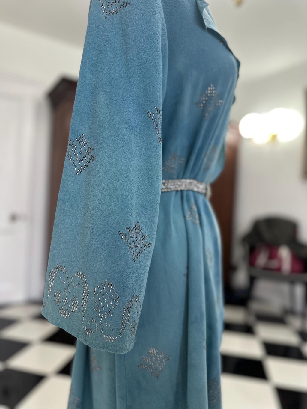 1920s blue silk georgette with duster coat