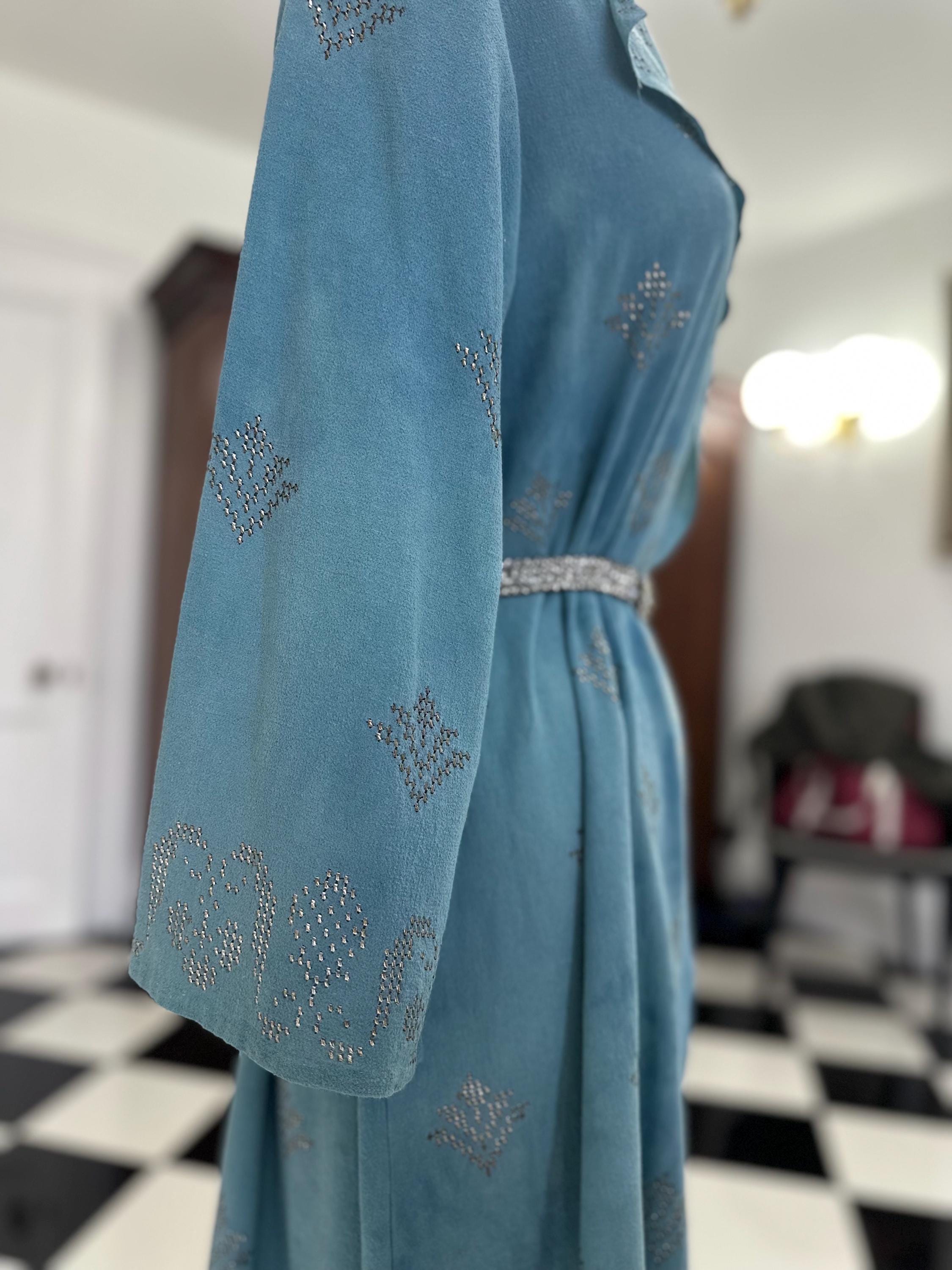 1920s blue silk georgette with duster coat