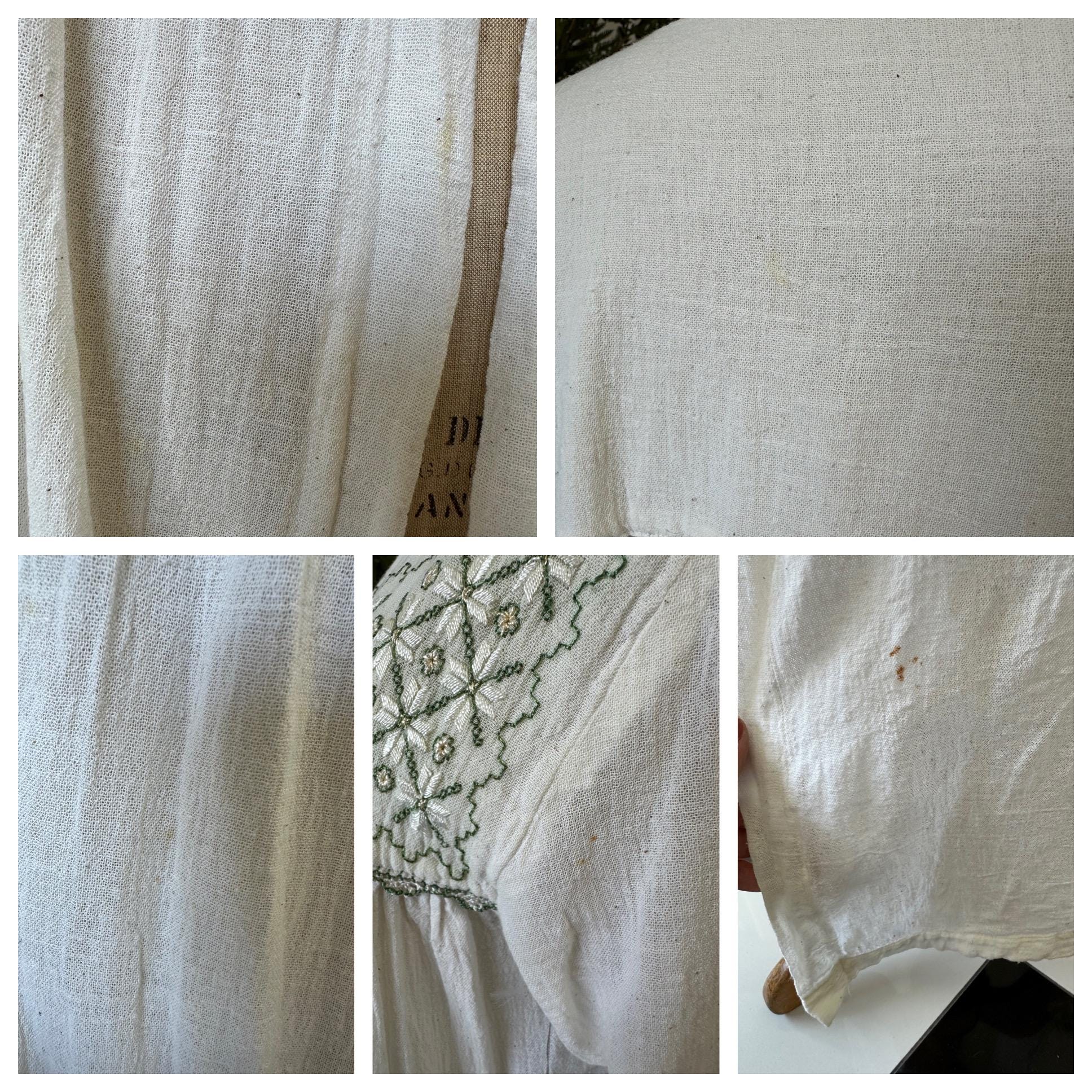 1970s Long hand loomed muslin cotton  gown with hand embroidered kimono