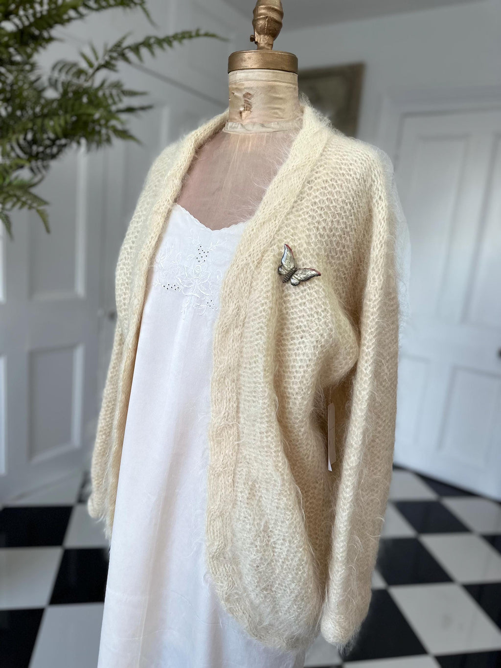 Vintage Hand Knitted mohair cream  Cardigan Cozy Layering Essential