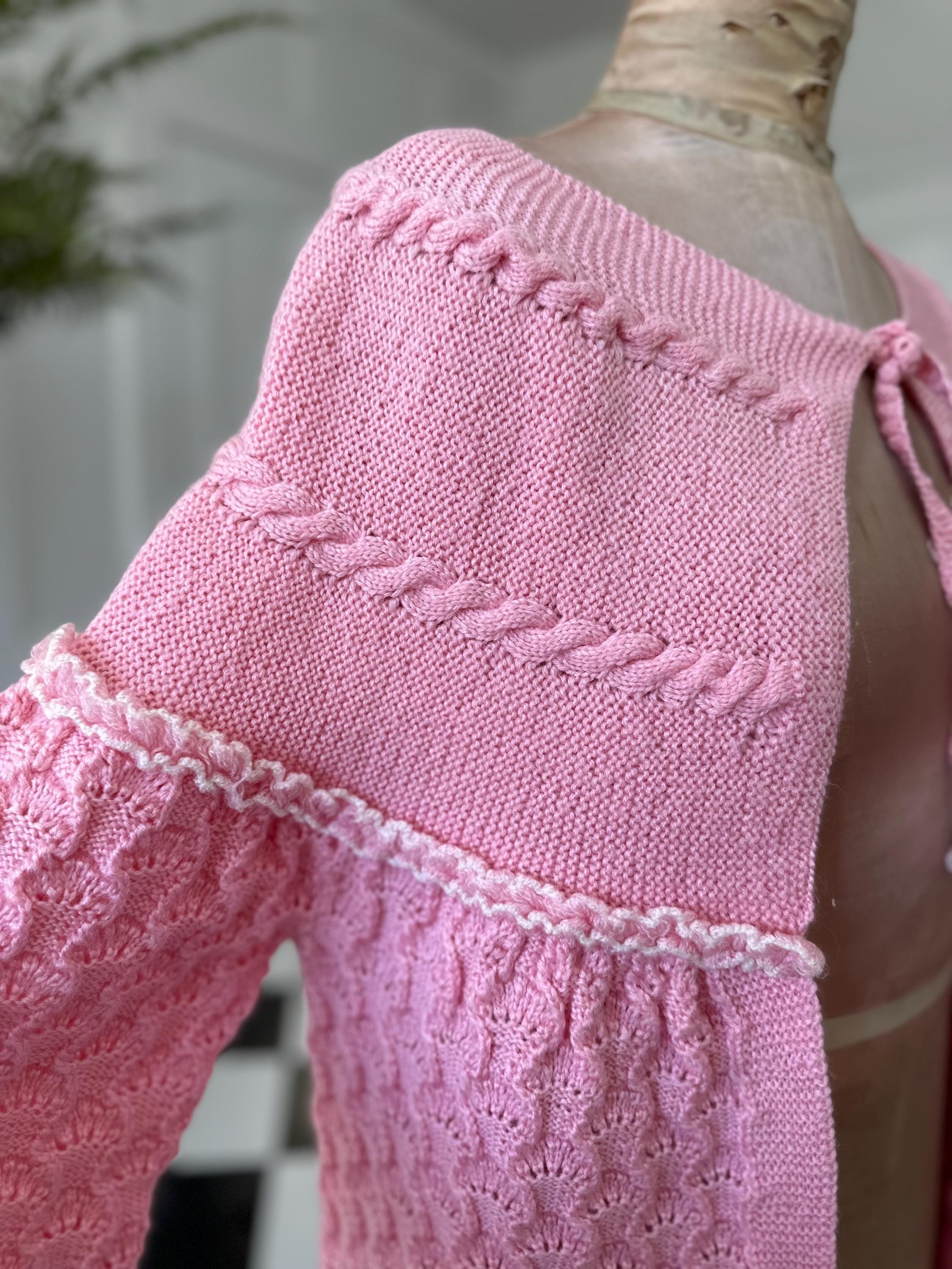 Vintage Hand Knitted Pink Cardigan Cozy Layering Essential