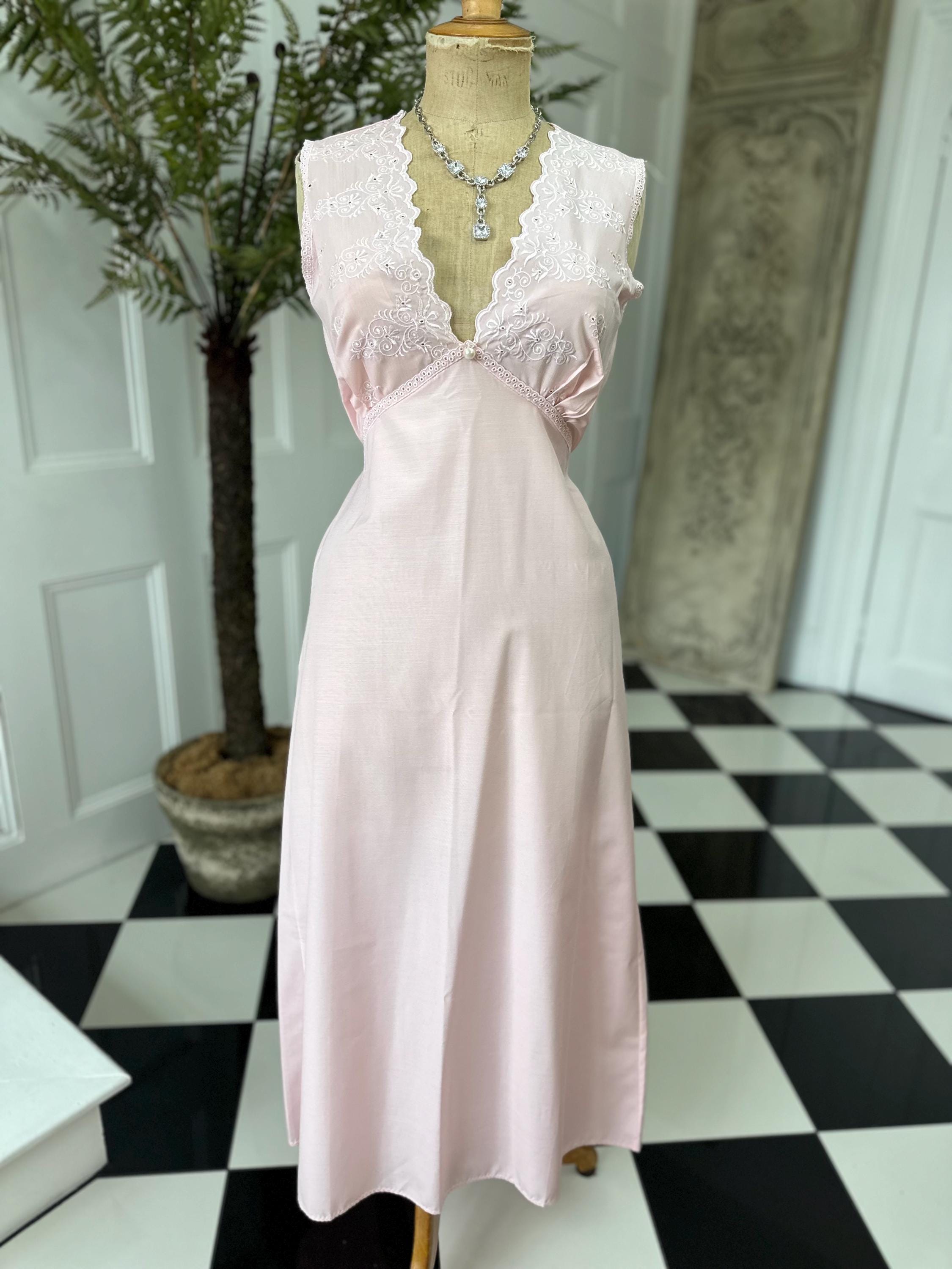 1970s baby pink long slip dress