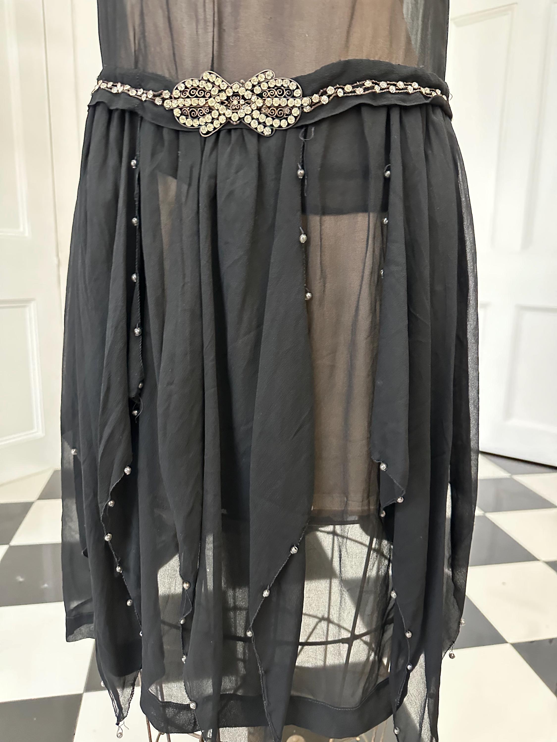 1920s Black sheer dress with diamond waistline details