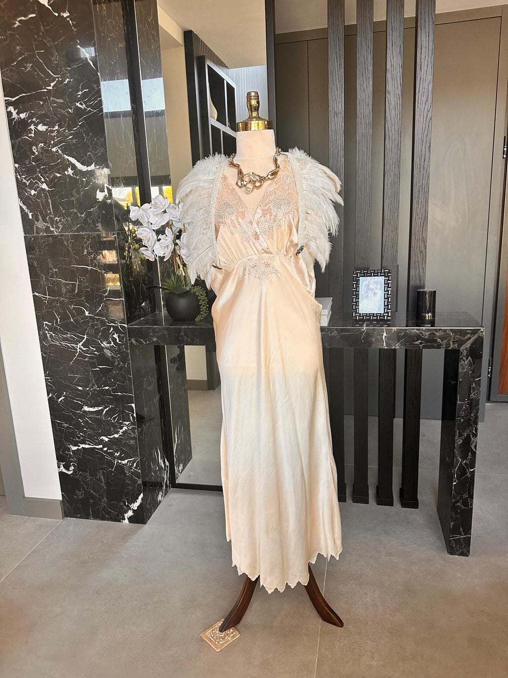 Antique 1940s Silk Wedding Dress slip dress - Bias Cut Art Deco Gown