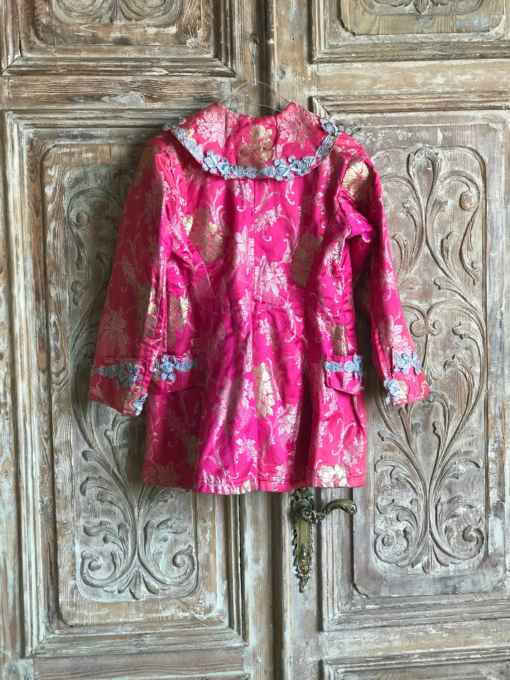 Antique Ottoman jacket in pink brocade with gold thread embroidery