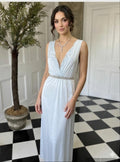 Sexy 1980s long slip dress in pale blue
