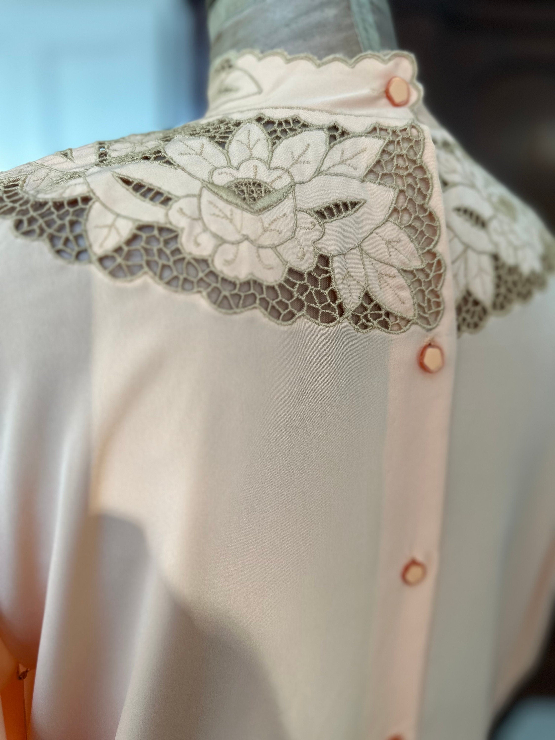 Vintage peach cut out lace high neck blouse
