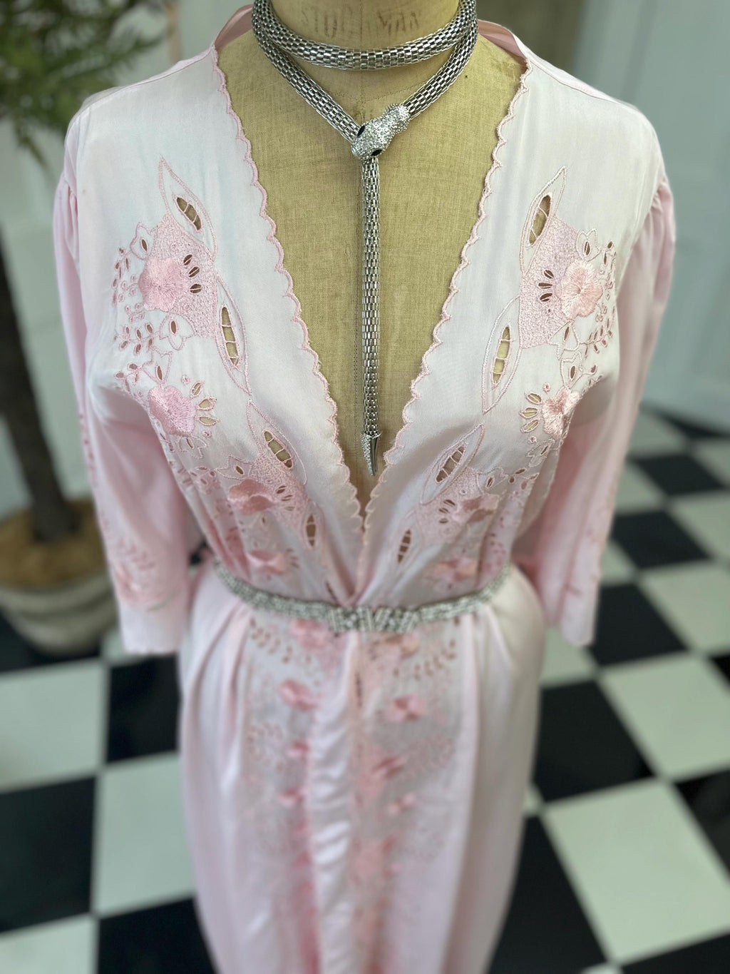1970s Candy floss pink nightgown with embroidery
