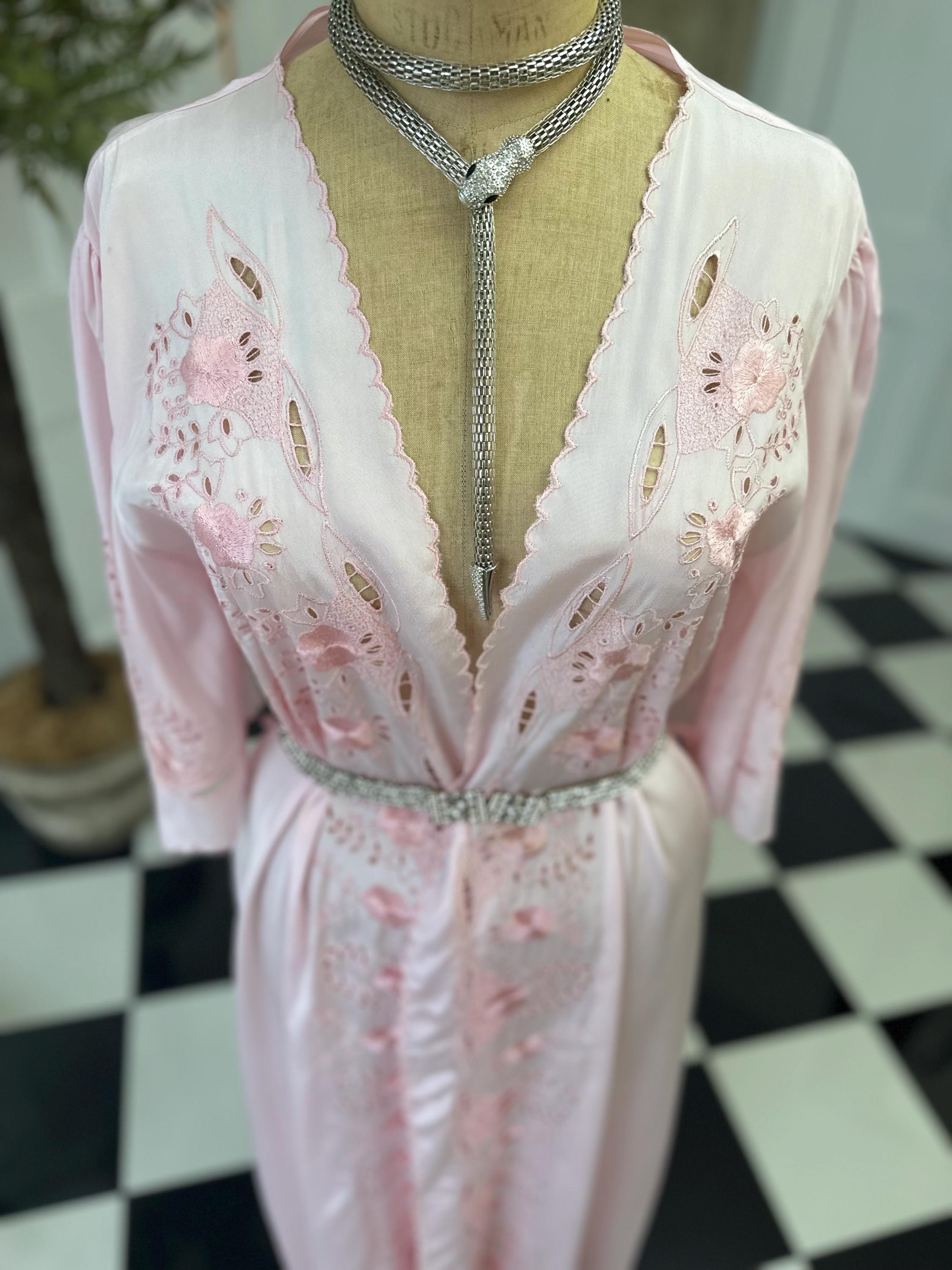 1970s Candy floss pink nightgown with embroidery