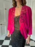Vintage 1980s fuchsia lace trim bolero evening jacket