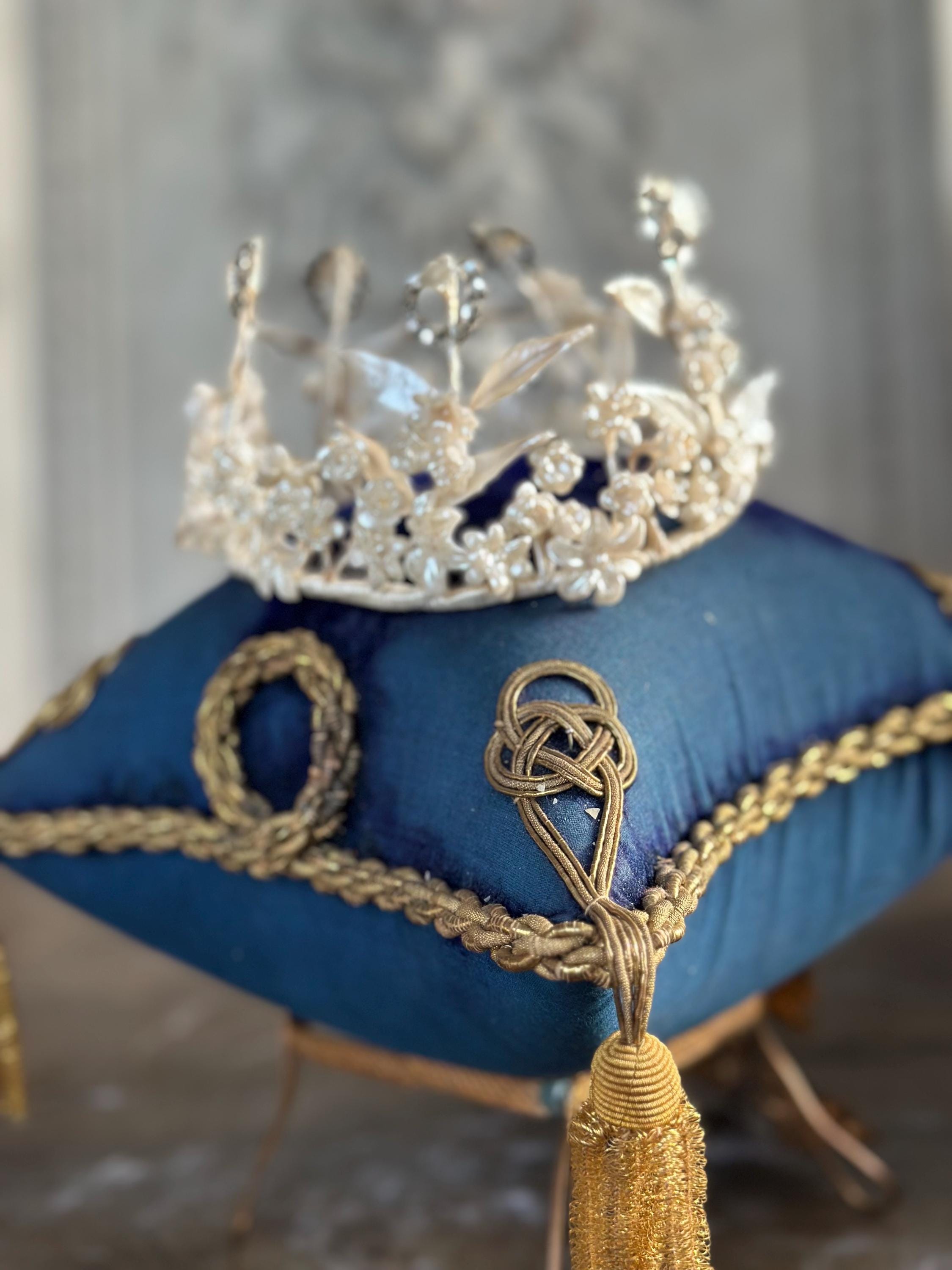 1910s 1920s Wax Elegant Handcrafted flowers and Crystals wedding Tiara