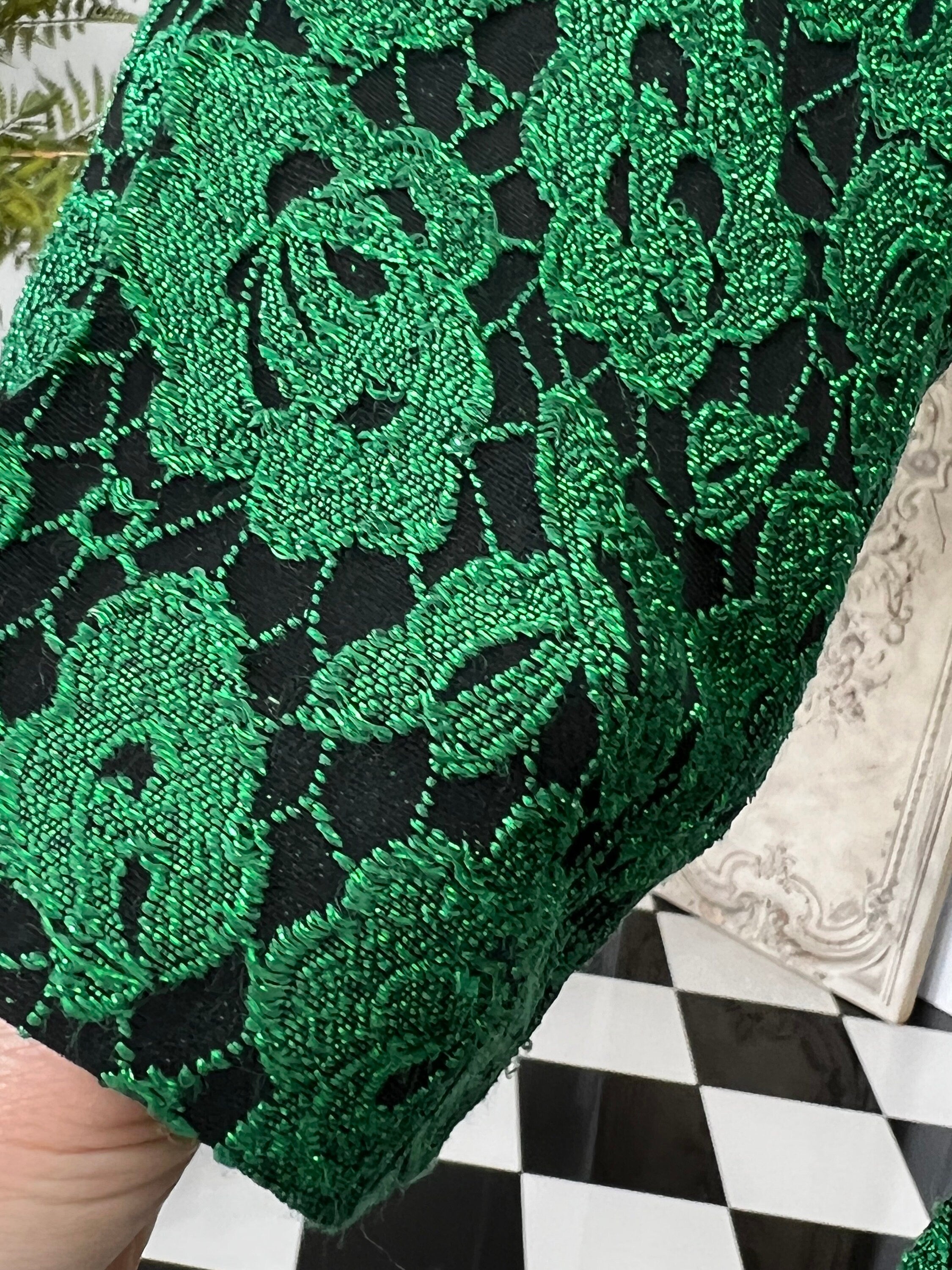 1950s 1960s Vintage lame emerald green cocktail dress