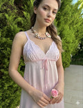 1970 Vintage long pink slip dress with embroidery
