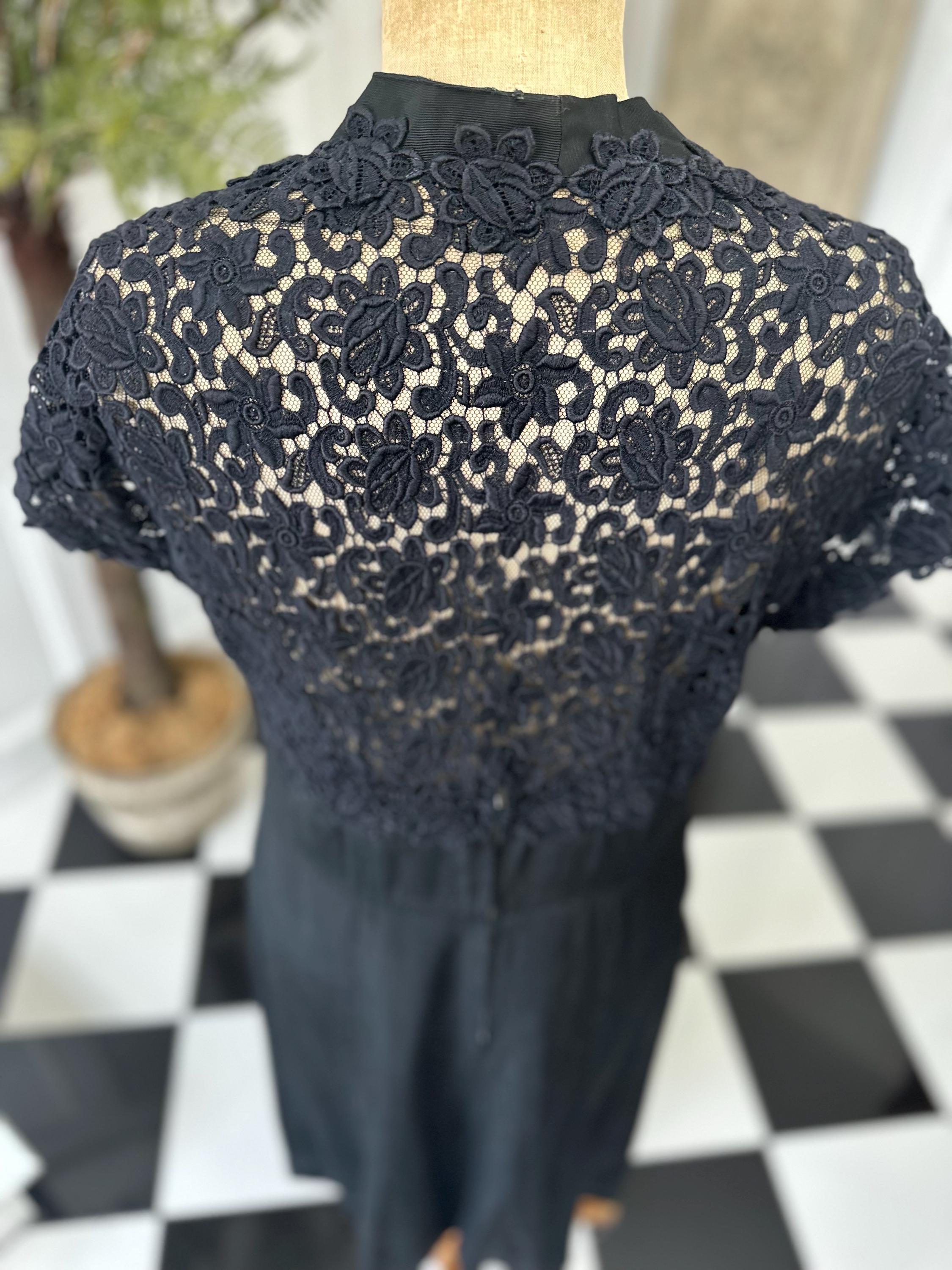 1940s Taffeta and cotton lace shift dress
