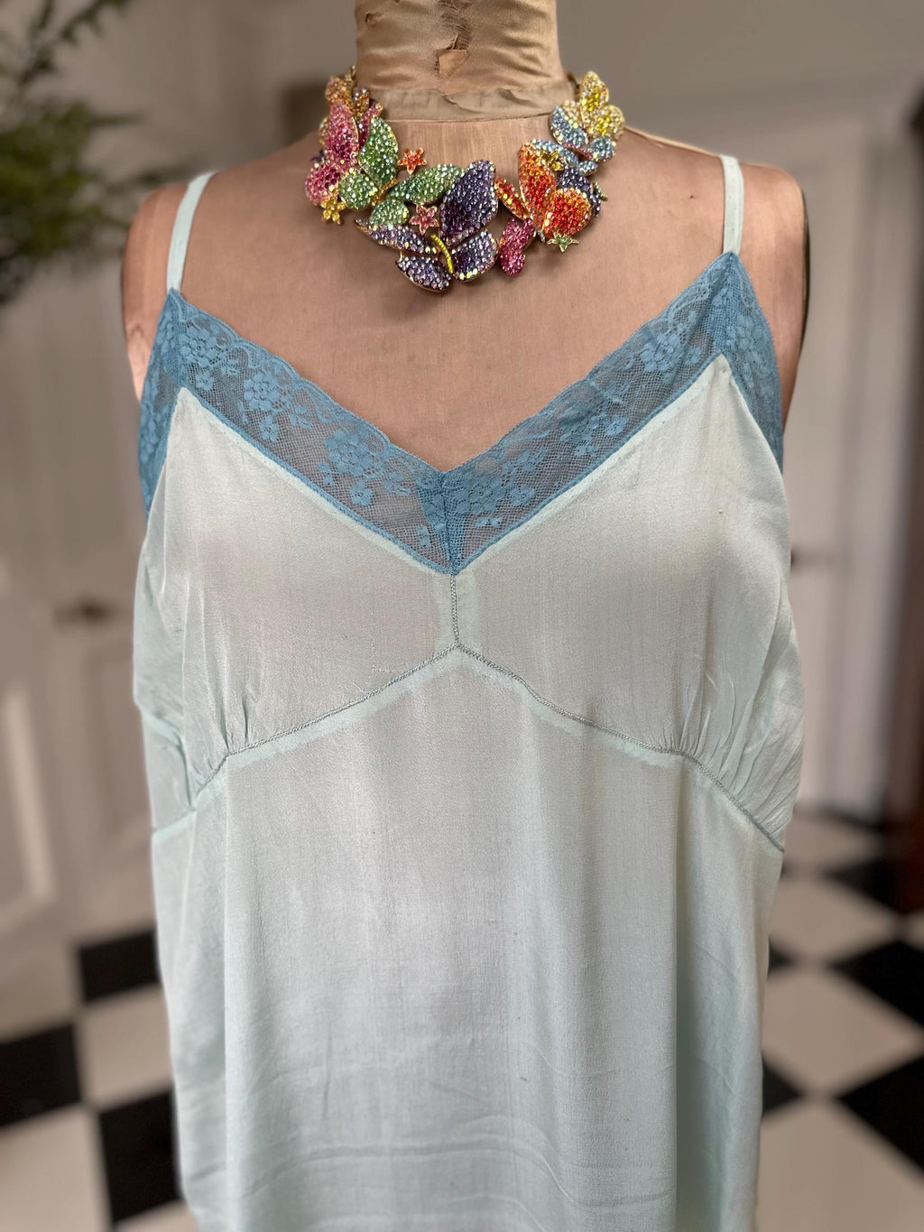 1940 Pale blue slip dress with lace details