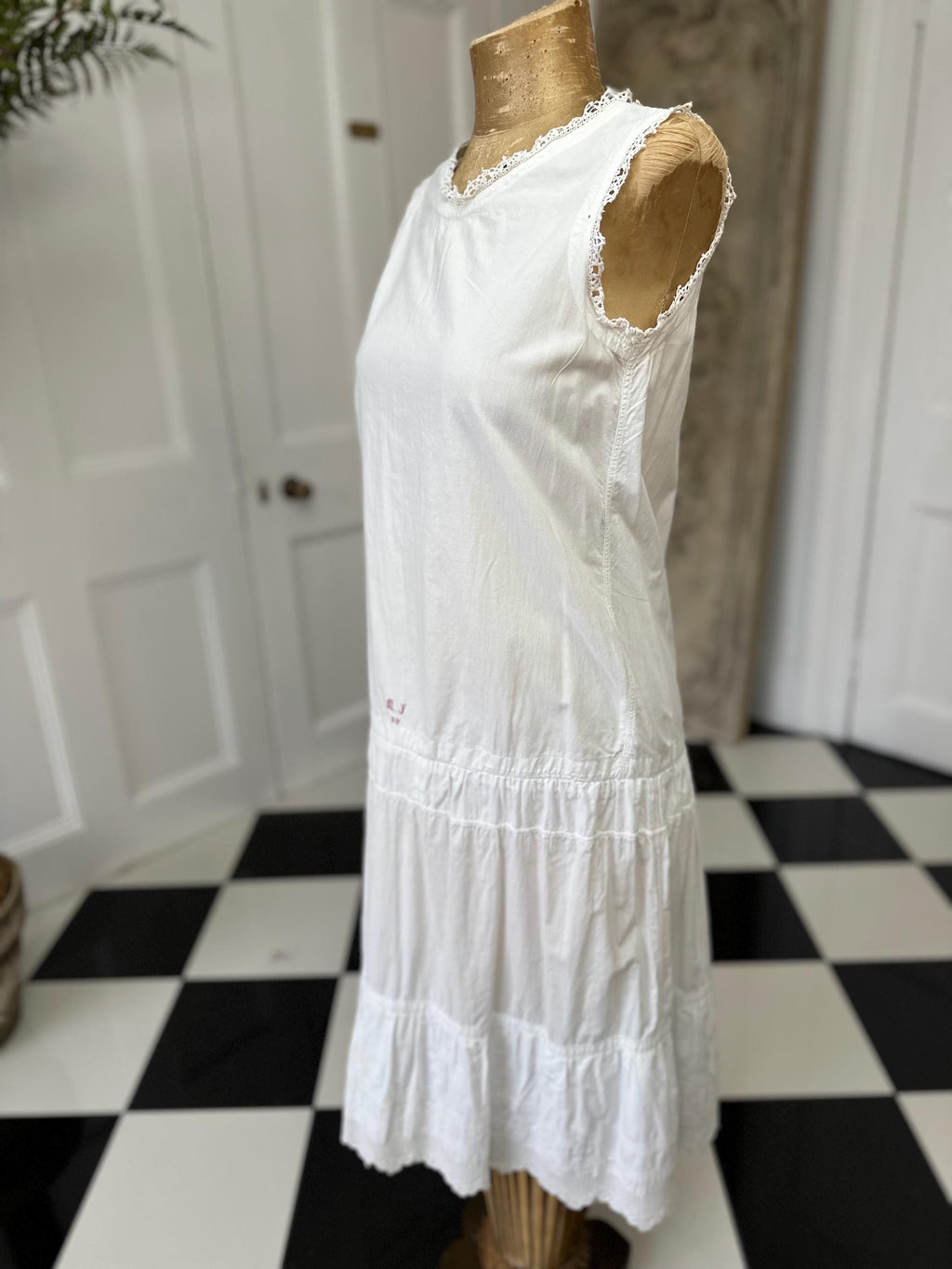 Victorian  Edwardian white under dress with monogram MJ petite in style