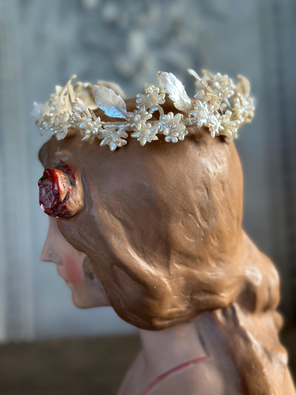 Vintage Floral Wax Tiara Grecian style 1930s 40s