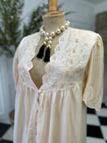 Vintage 1970 Peach Gown robe  Elegant Embroidery Sultry Details