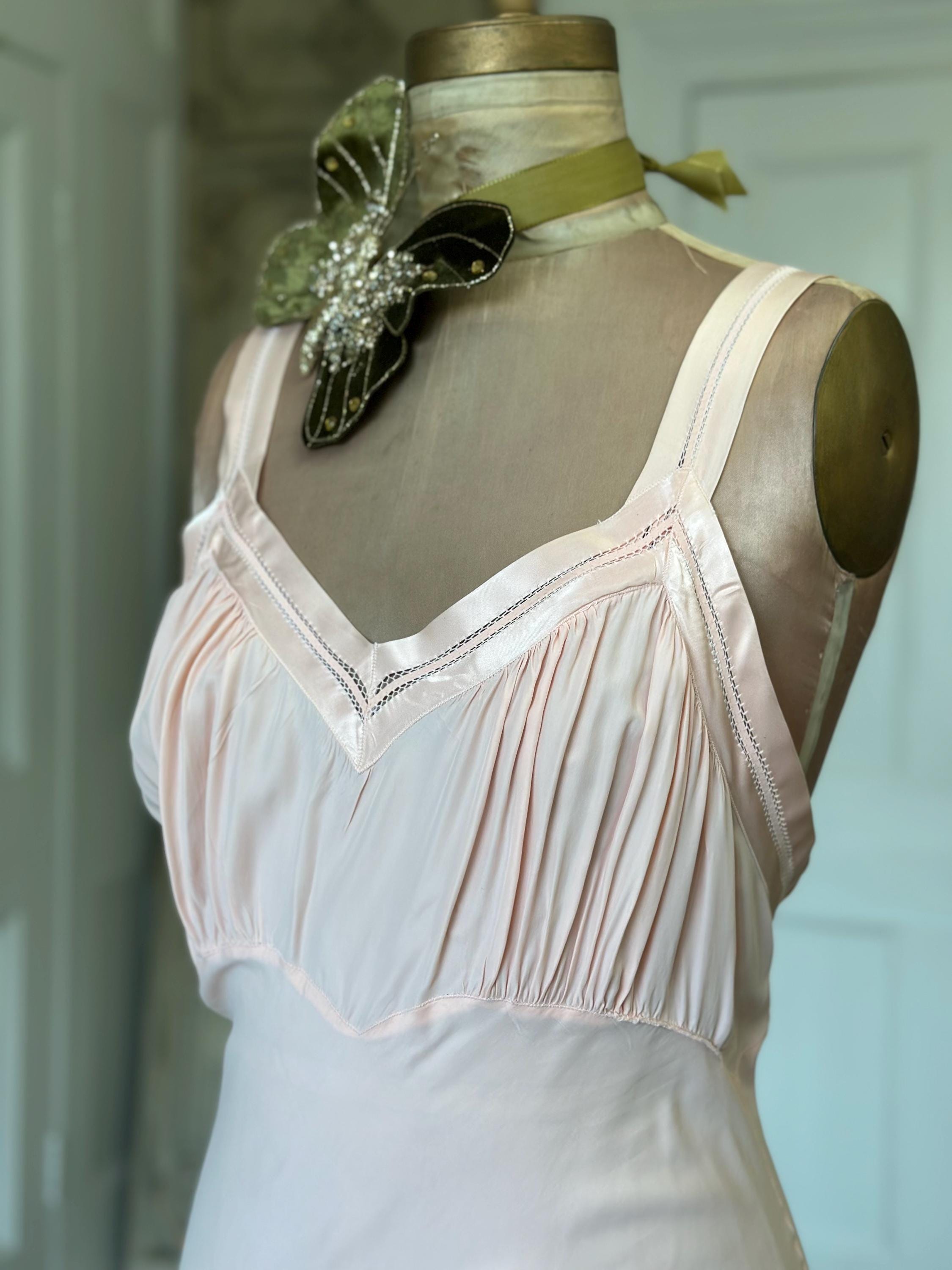 1930s Vintage Long Bias Cut Slip peach Dress by Barbizon