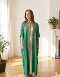 Antique Ottoman Silk Kaftan: 19th Century Emerald Green Embroidered Robe