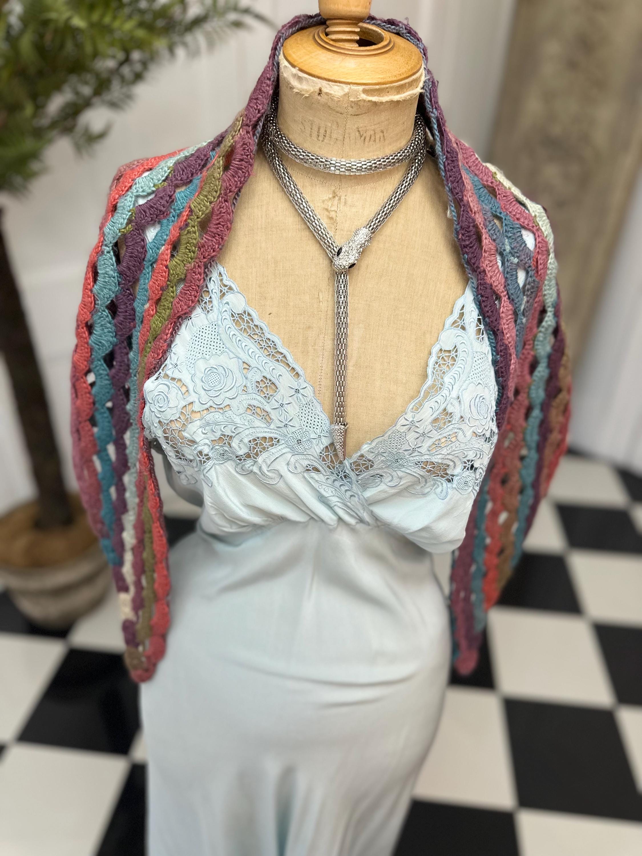 1970s Vintage hand knitted multi coloured shawl