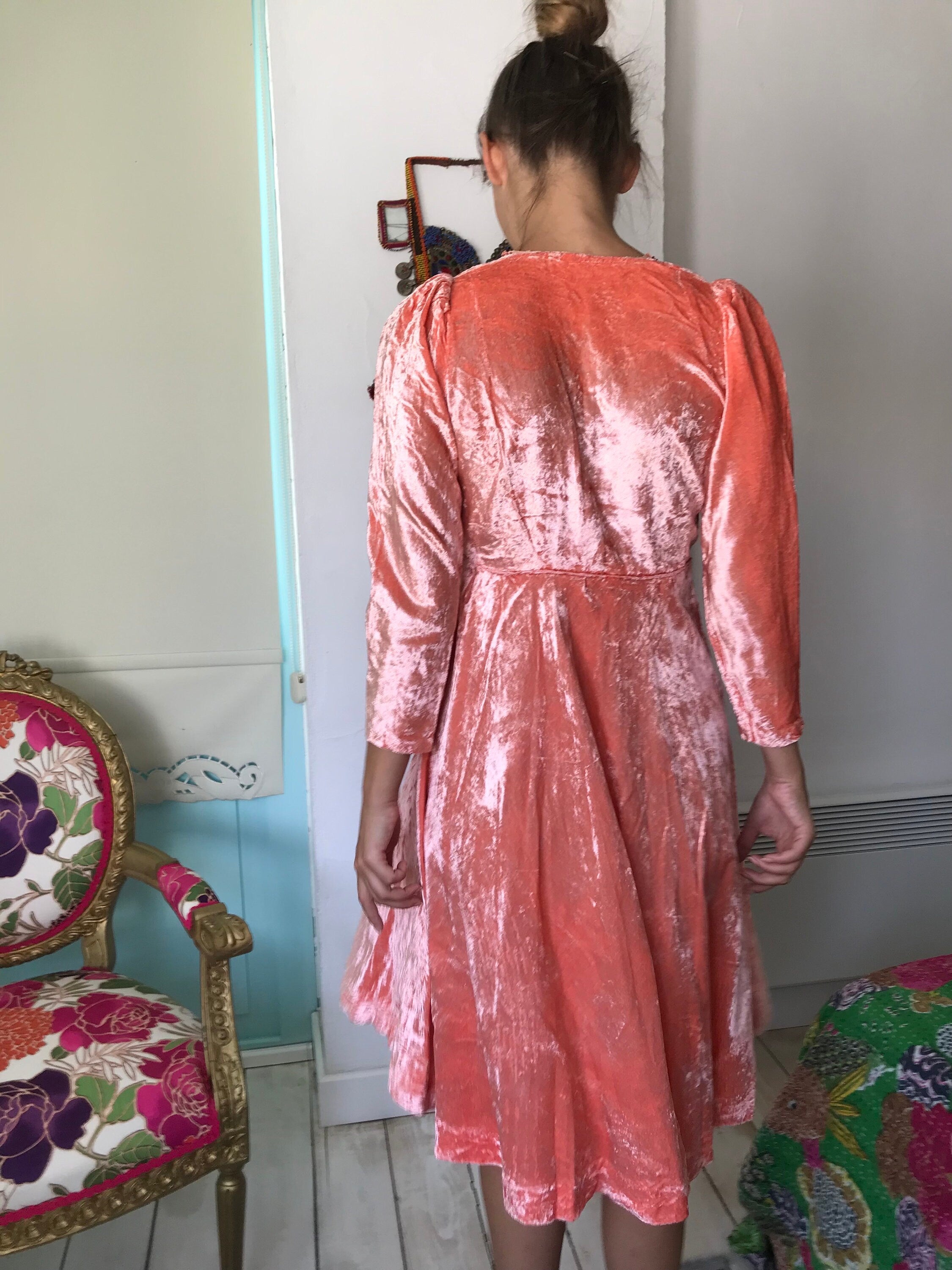 1940s Peach silk velvet dress