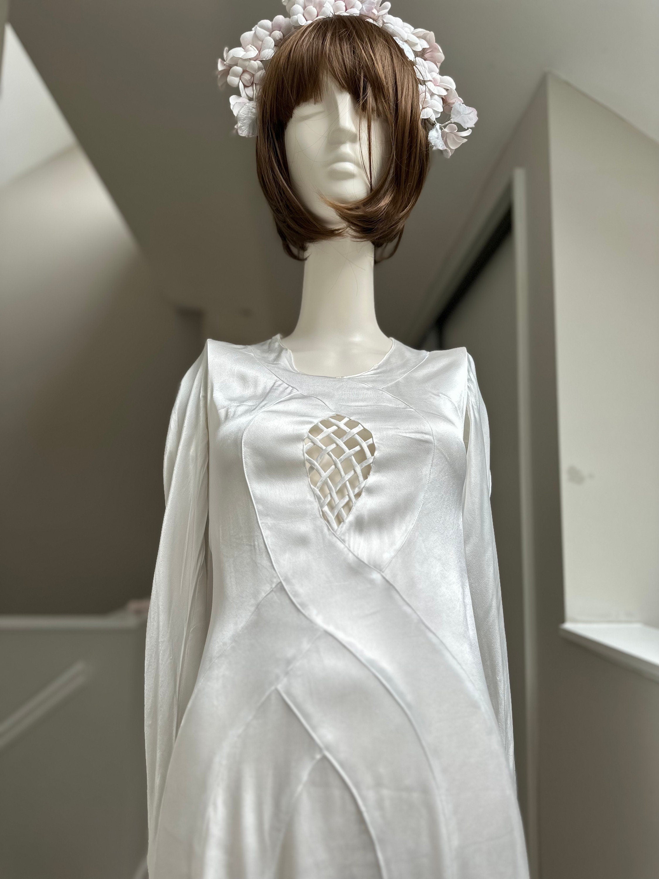 1930s white satin bias cut wedding dress