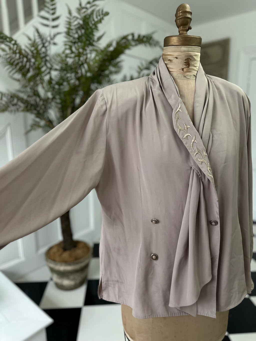 1980s Grey Blouse with Unique style with Embroidery