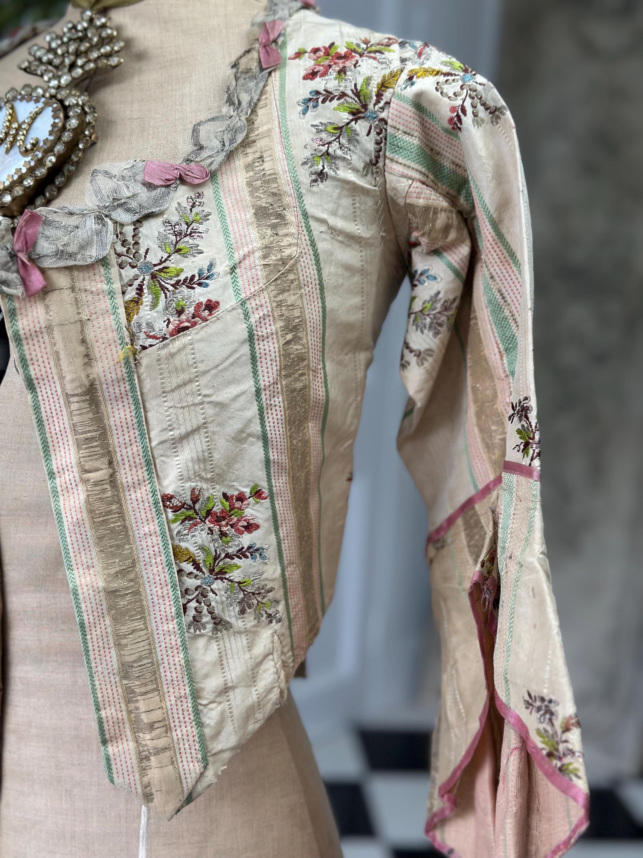 Rare 1770s Spitalfields Silk Bodice with Elegant Trimming Museum Quality Collectible