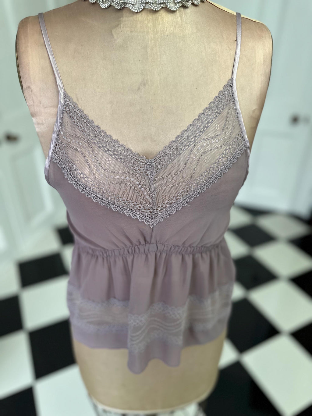 Dusty mauve vintage style chiffon and lace camisole