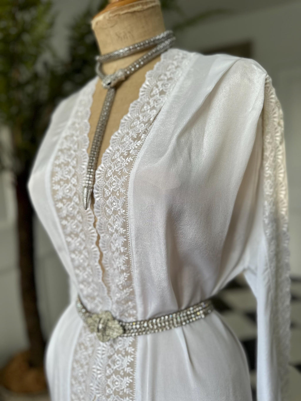 1970s Silky white long gown with lace details