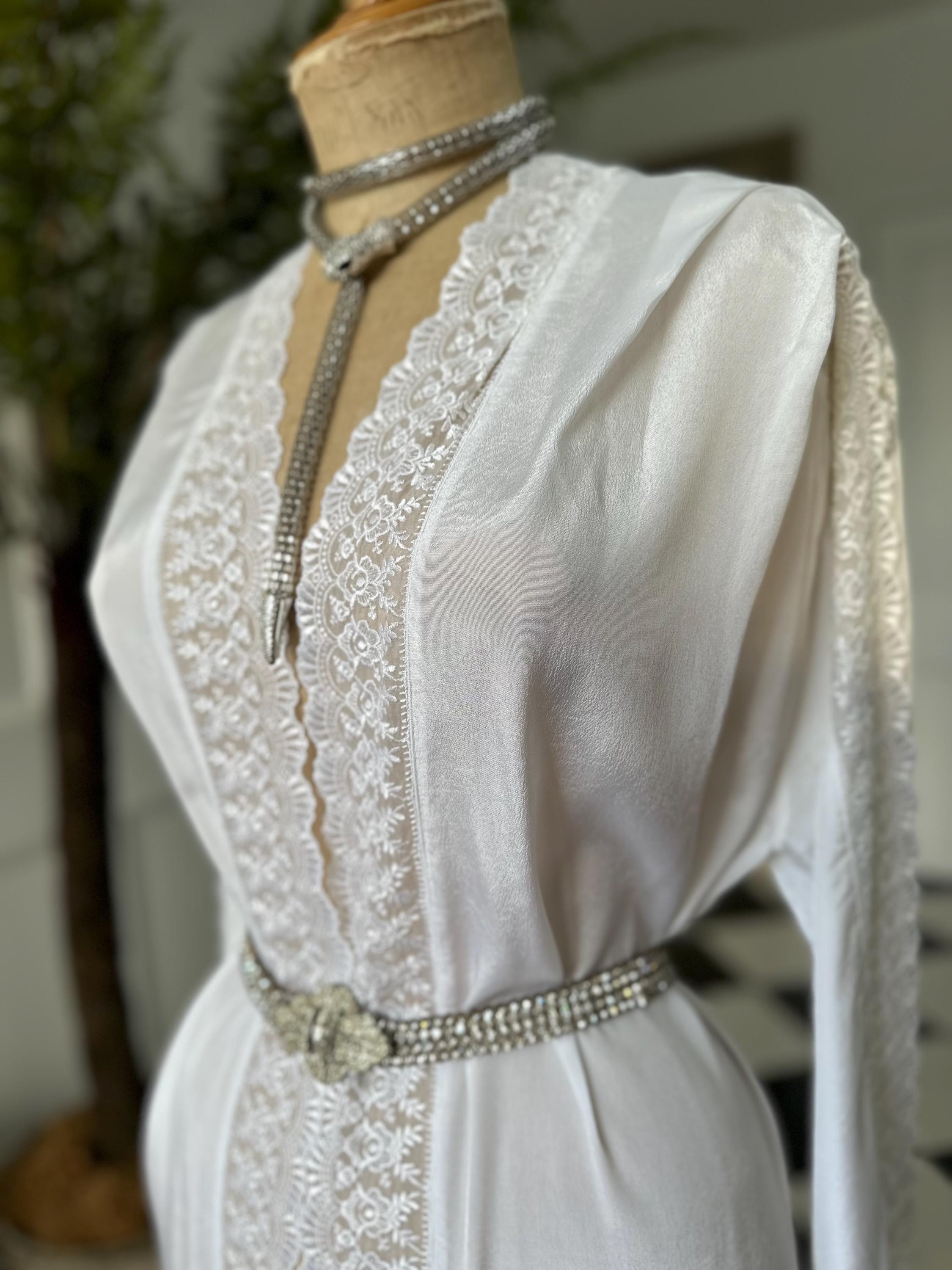 1970s Silky white long gown with lace details
